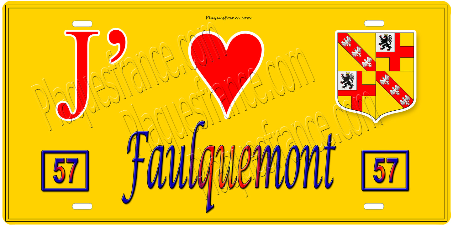 Plaque métal décorative 15 x 30 cm fond mur jaune 57 J' ❤️Faulquemont, canton Faulquemont 57