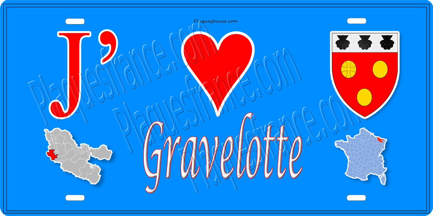 Plaque métal décorative 15 x 30 cm fond bleu carte J'❤️ Gravelotte, Moselle 57