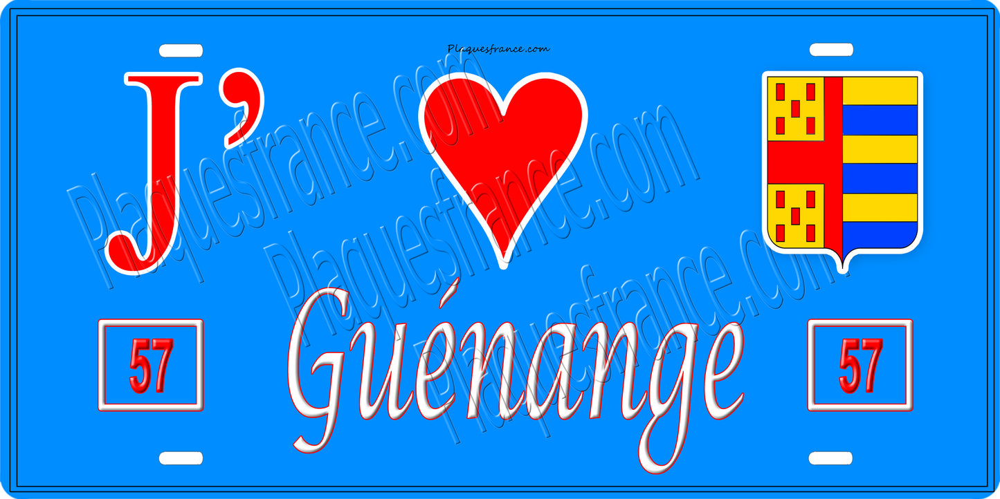Plaque métal décorative 15 x 30 cm fond mur bleu 57 J' ❤️ Guénange, canton Metzervisse Moselle 57