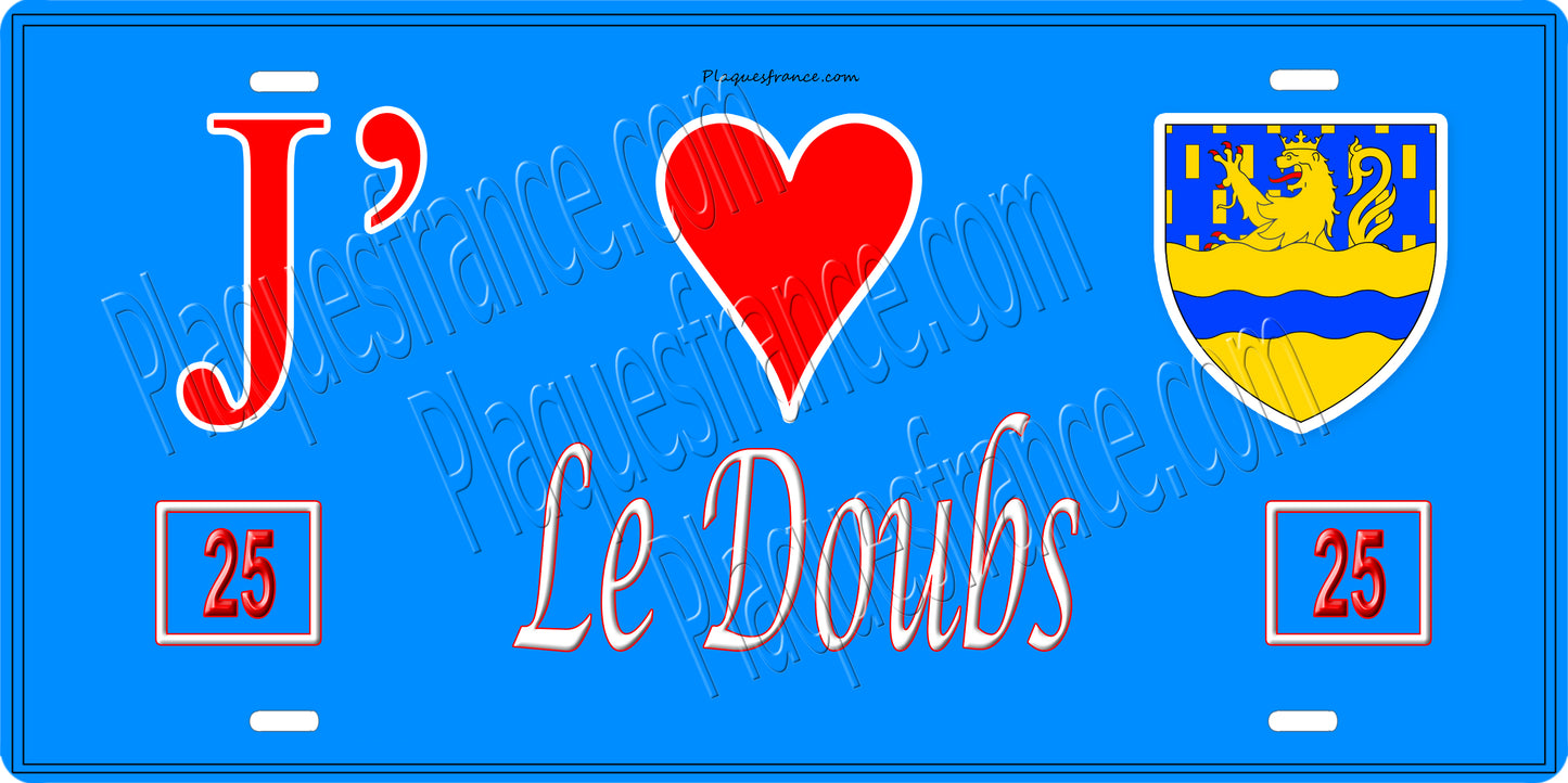 Plaque métal décorative, J' ❤️Le Doubs (25)