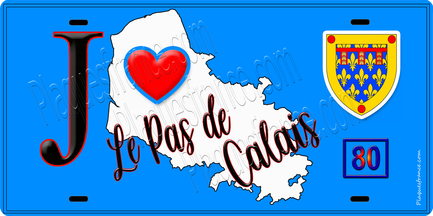 Plaque métal décorative, J' ❤️Le Pas de Calais (62) région Hauts de France
