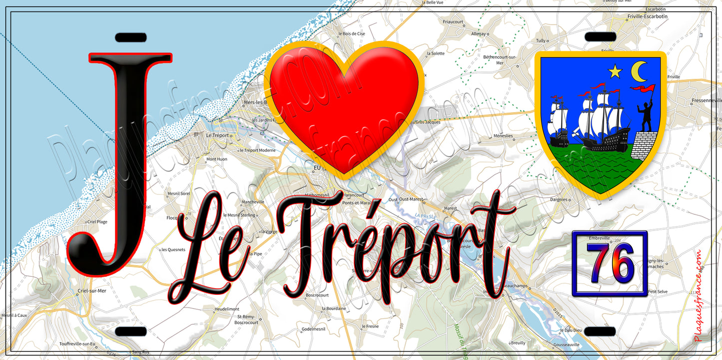 Plaque métal décorative J' ❤️ Le Tréport, Seine Maritime (76)