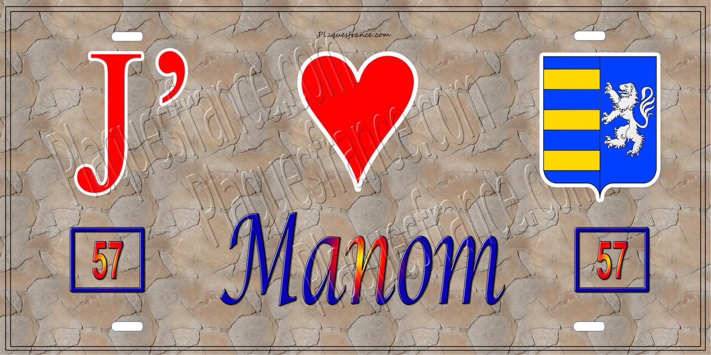 Plaque métal décorative 15 x 30 cm fond mur antique 57 J' ❤️ Manom, canton Yutz Moselle 57