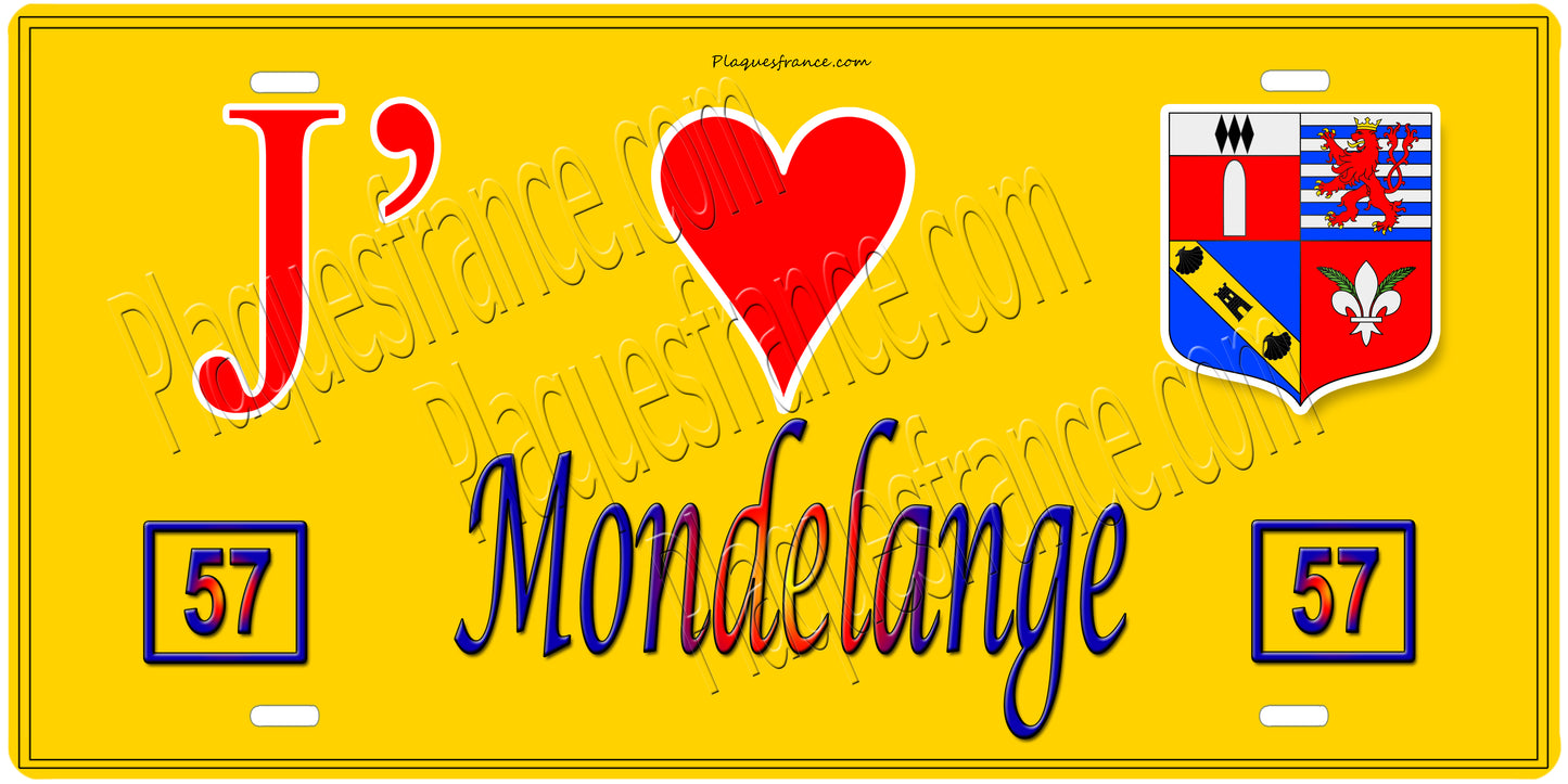 Plaque métal décorative 15 x 30 cm fond mur jaune 57 J' ❤️ Mondelange, canton Fameck Moselle 57