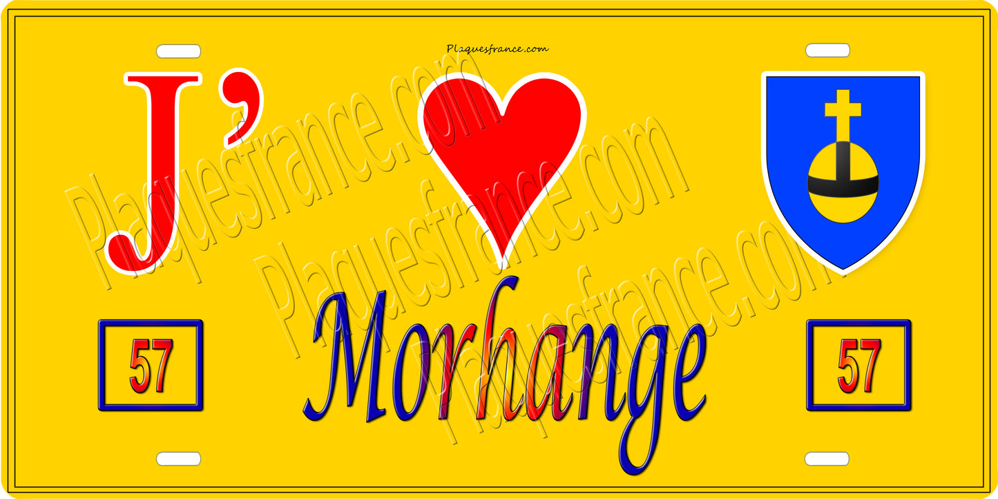 Plaque métal décorative 15 x 30 cm fond mur jaune 57 J' ❤️ Morhange, canton Sarralbe Moselle 57