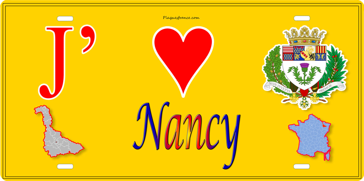 Plaque métal décorative, J' ❤️Nancy, Meurthe et Moselle