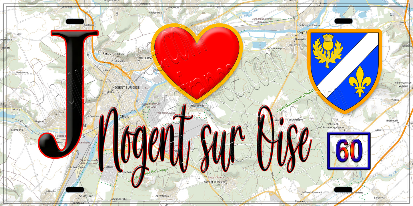 Plaque métal décorative J' ❤️ Nogent sur Oise, Oise