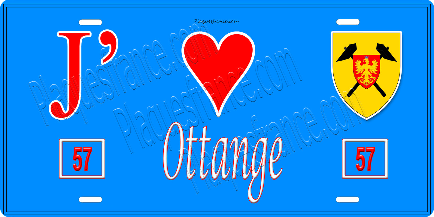Plaque métal décorative 15 x 30 cm fond mur bleu 57 J' ❤️ Ottange, canton Algrange Moselle 57