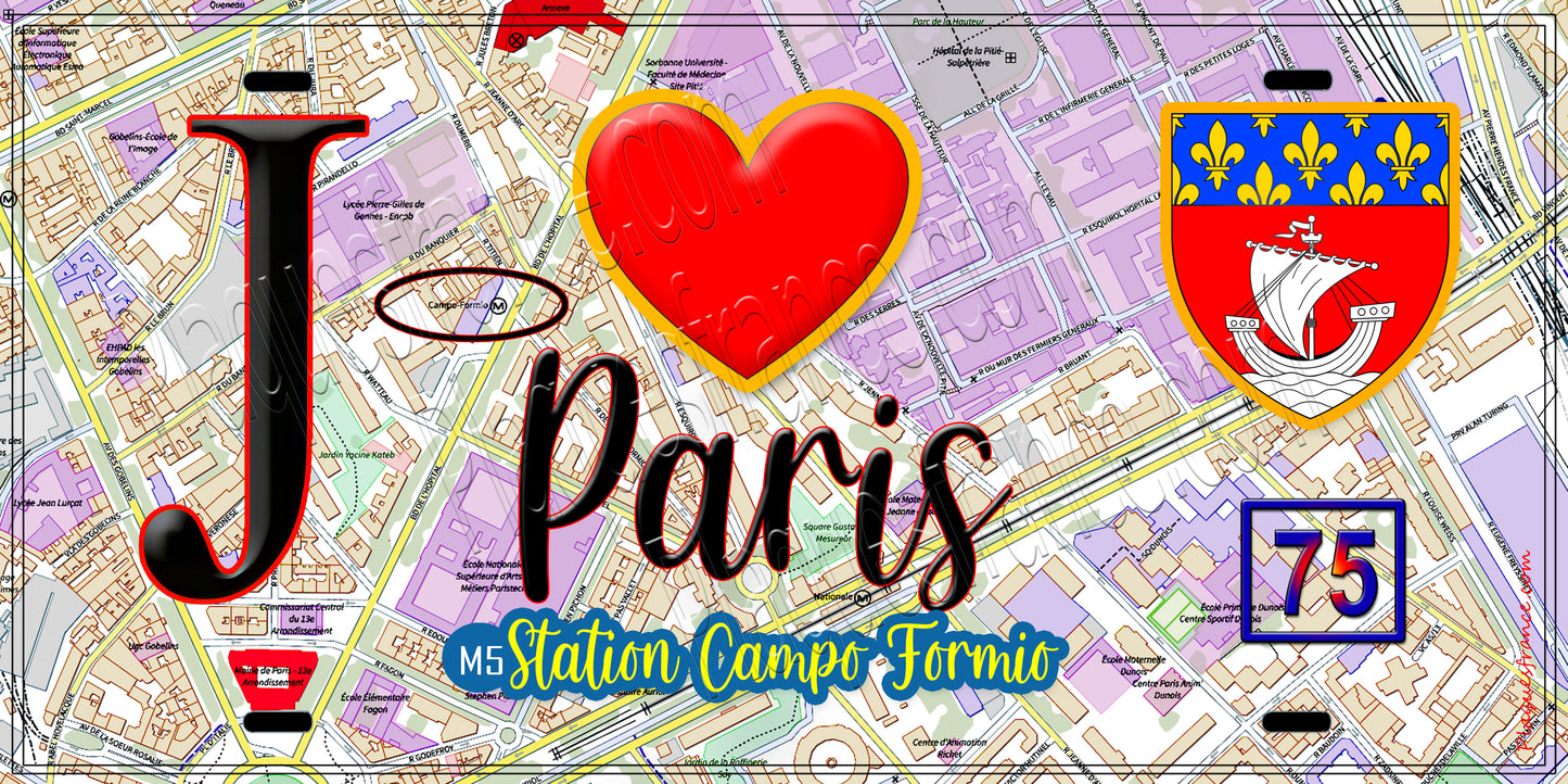 Plaque métal décorative J' ❤️ Paris : Métro Station Campo‑Formio
