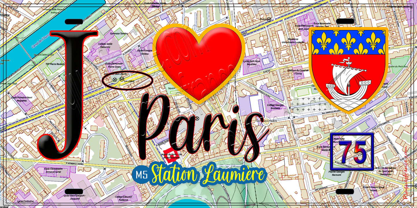 Plaque métal décorative J' ❤️ Paris : Métro Laumière