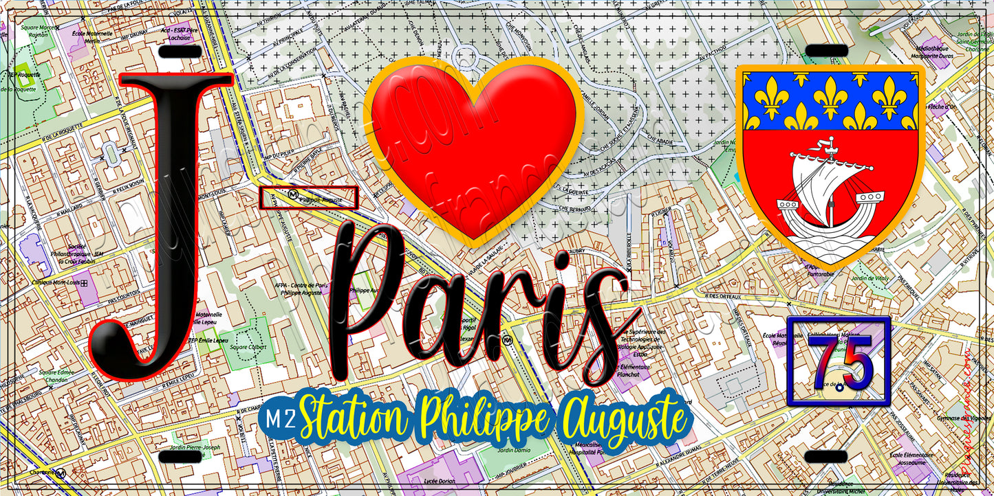 Plaque métal décorative J' ❤️ Paris : Métro Station Philippe Auguste