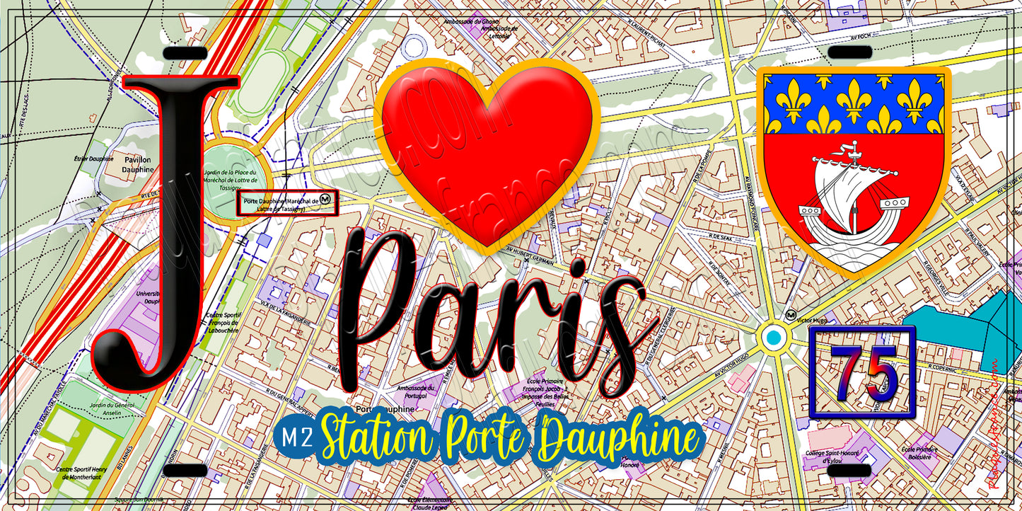 Plaque métal décorative J' ❤️ Paris : Métro Station Porte Dauphine