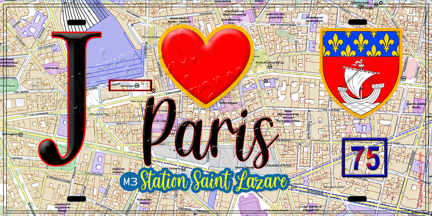 Plaque métal décorative J' ❤️ Paris : Métro Saint‑Lazare