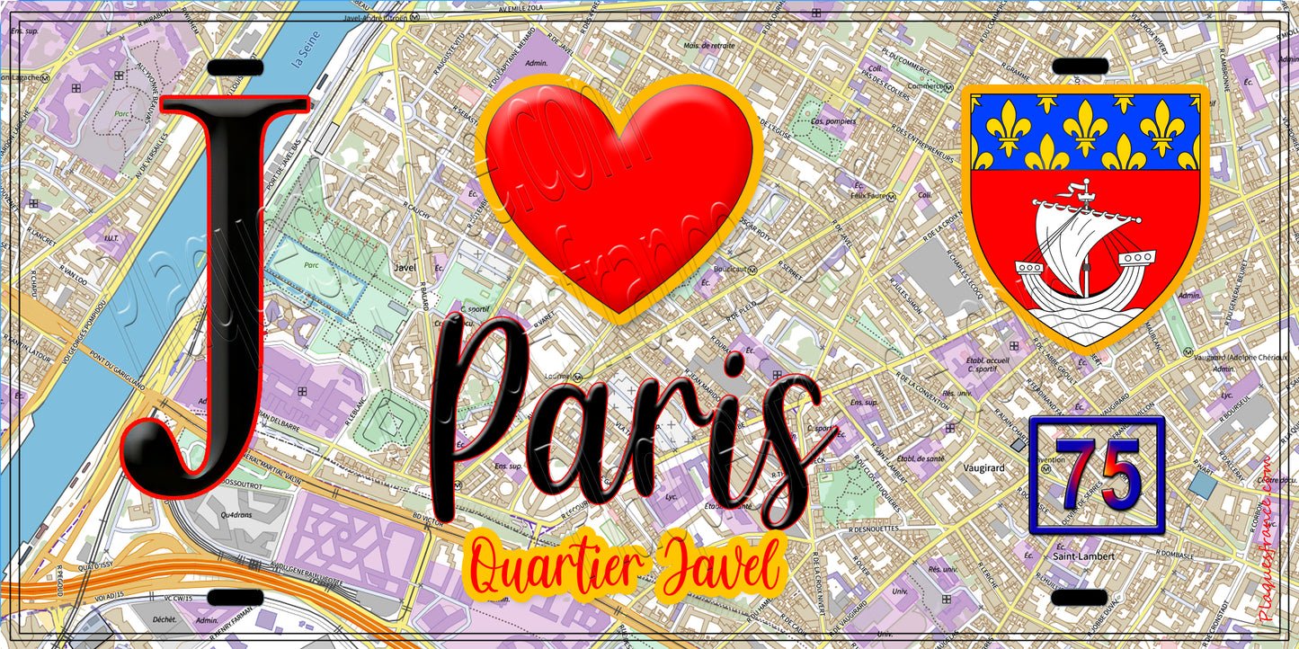 Plaque métal décorative J' ❤️ Paris : Quartier Javel