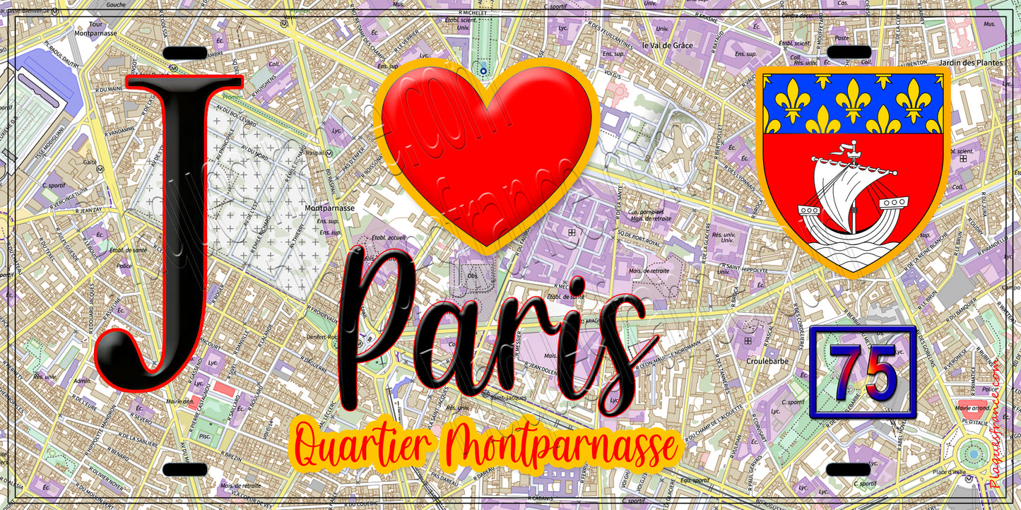 Plaque métal décorative J' ❤️ Paris : Quartier Montparnasse