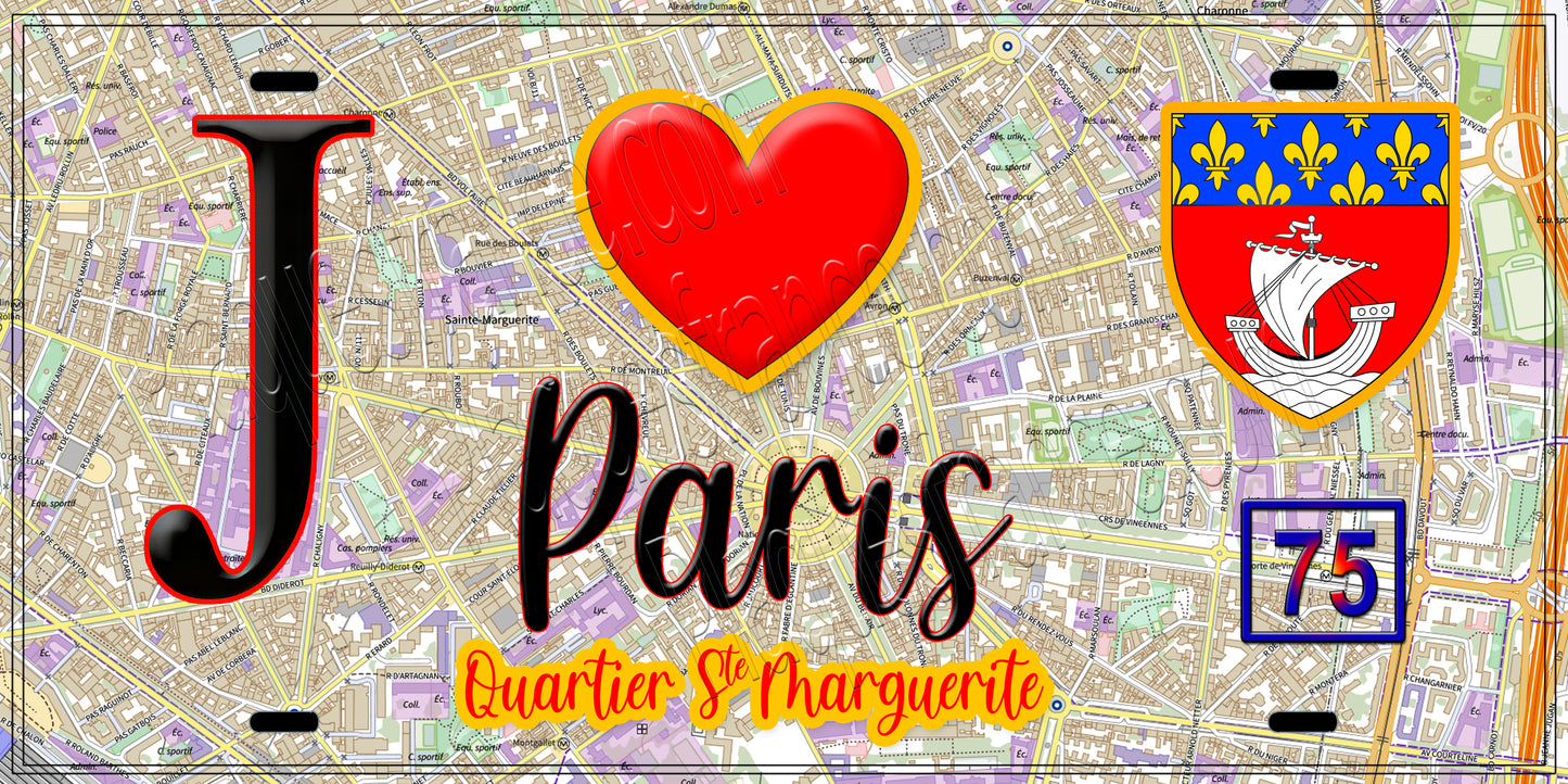Plaque métal décorative J' ❤️ Paris : Quartier Sainte-Marguerite