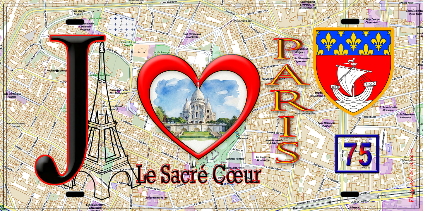 Plaque métal décorative, J'❤️ Paris, la Basilique du Sacré Cœur