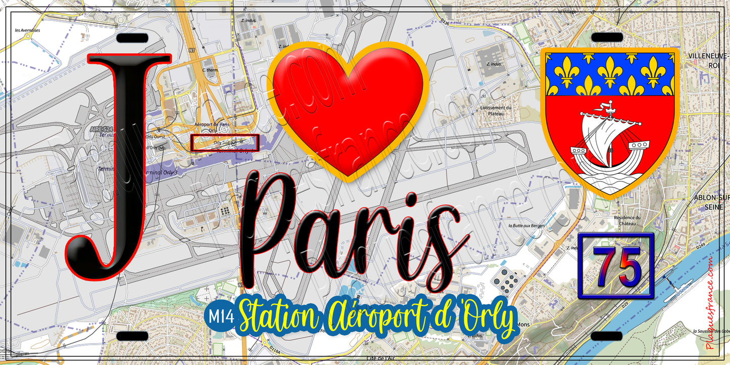 Plaque métal décorative J' ❤️ Paris : Métro Station Aéroport d’Orly