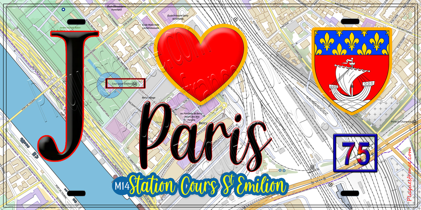 Plaque métal décorative J' ❤️ Paris : Métro Station Cours Saint‑Émilion