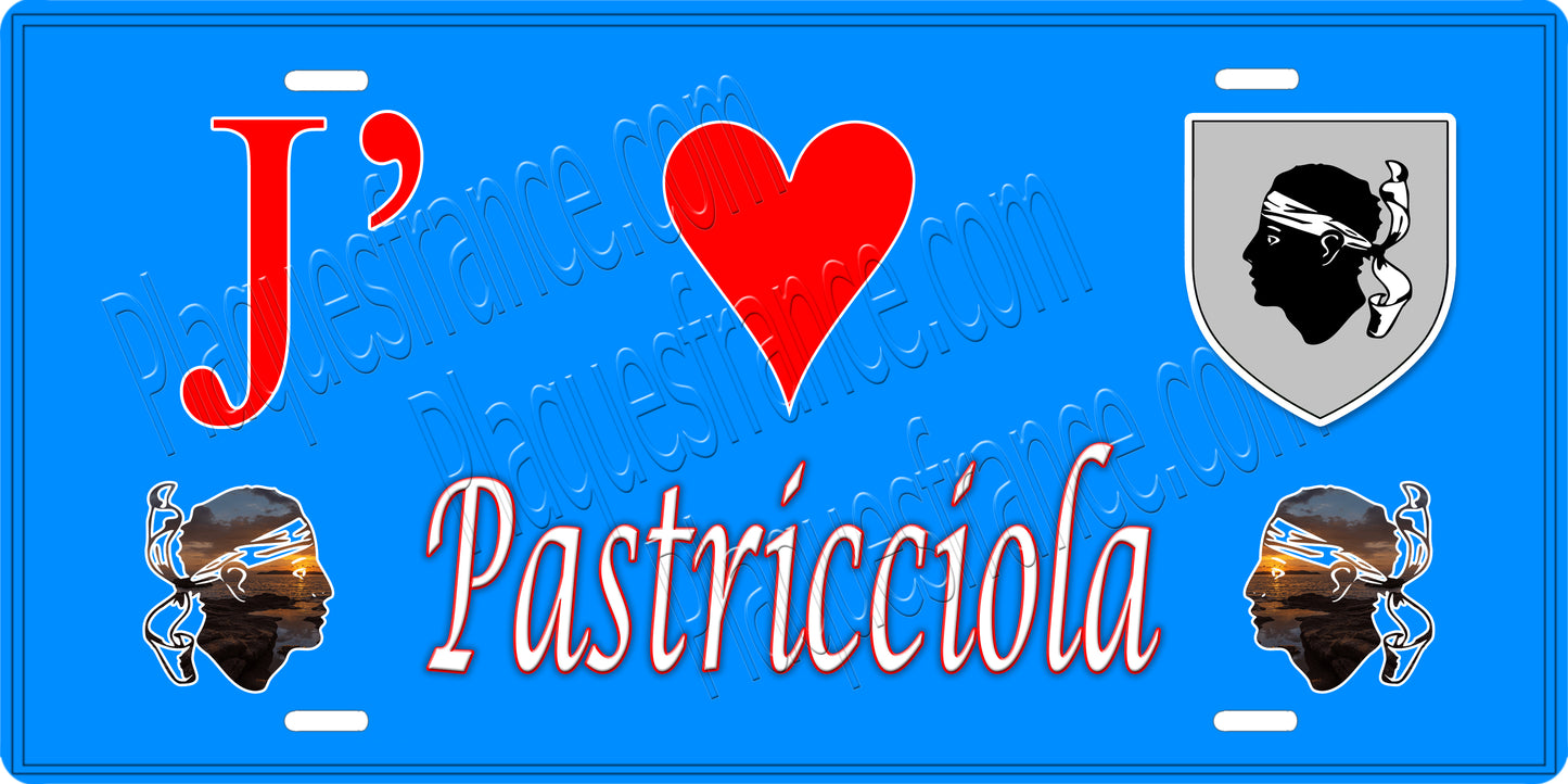 Plaque métal décorative 15 x 30 cm bleu J' ❤️ Pastricciola Canton de Sevi-Sorru-Cinarca Corse du Sud