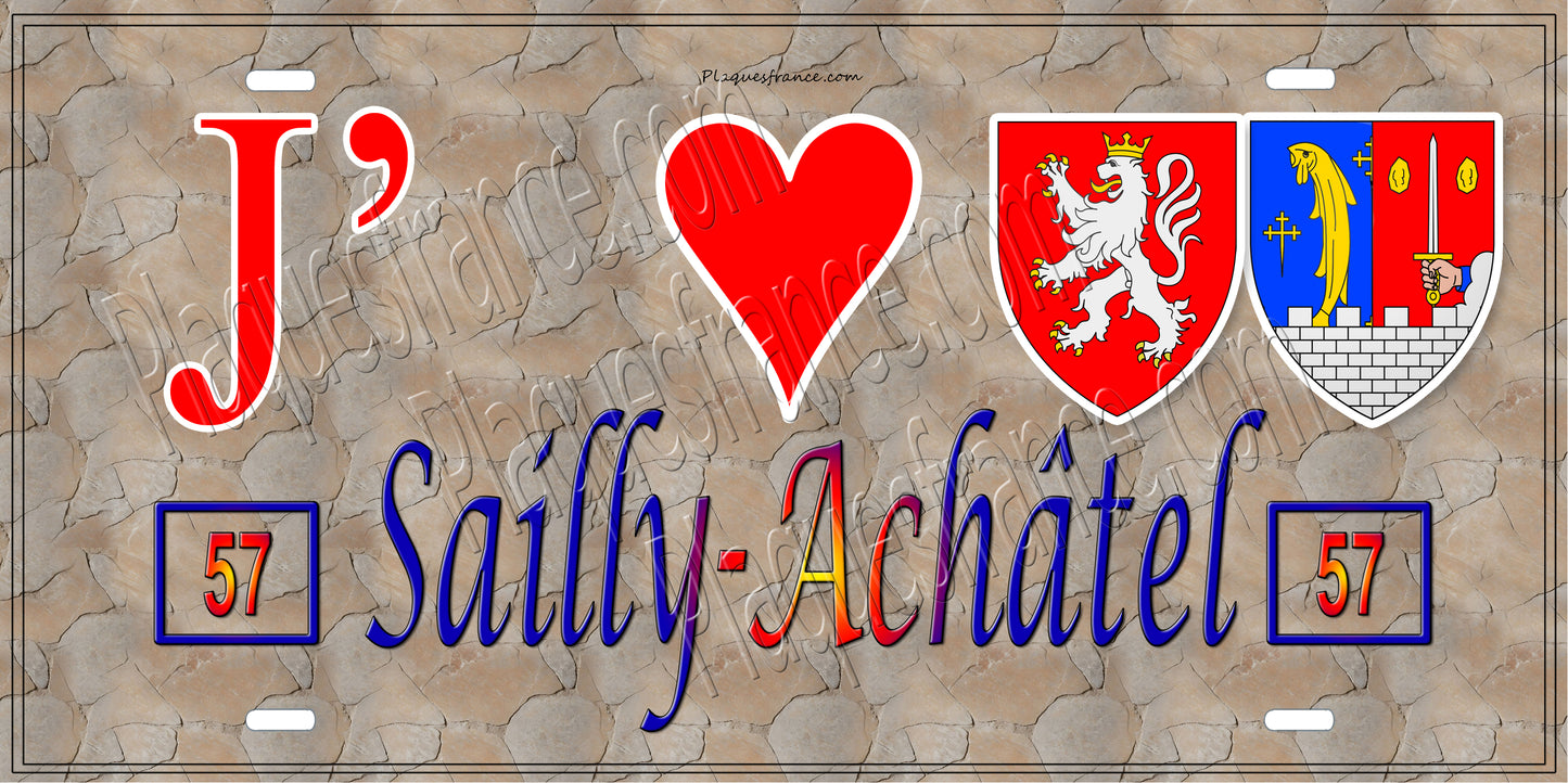 Plaque métal décorative 15 x 30 cm mur antique 57 J' ❤️ Sailly-Achâtel, canton du Saulnois Moselle 57