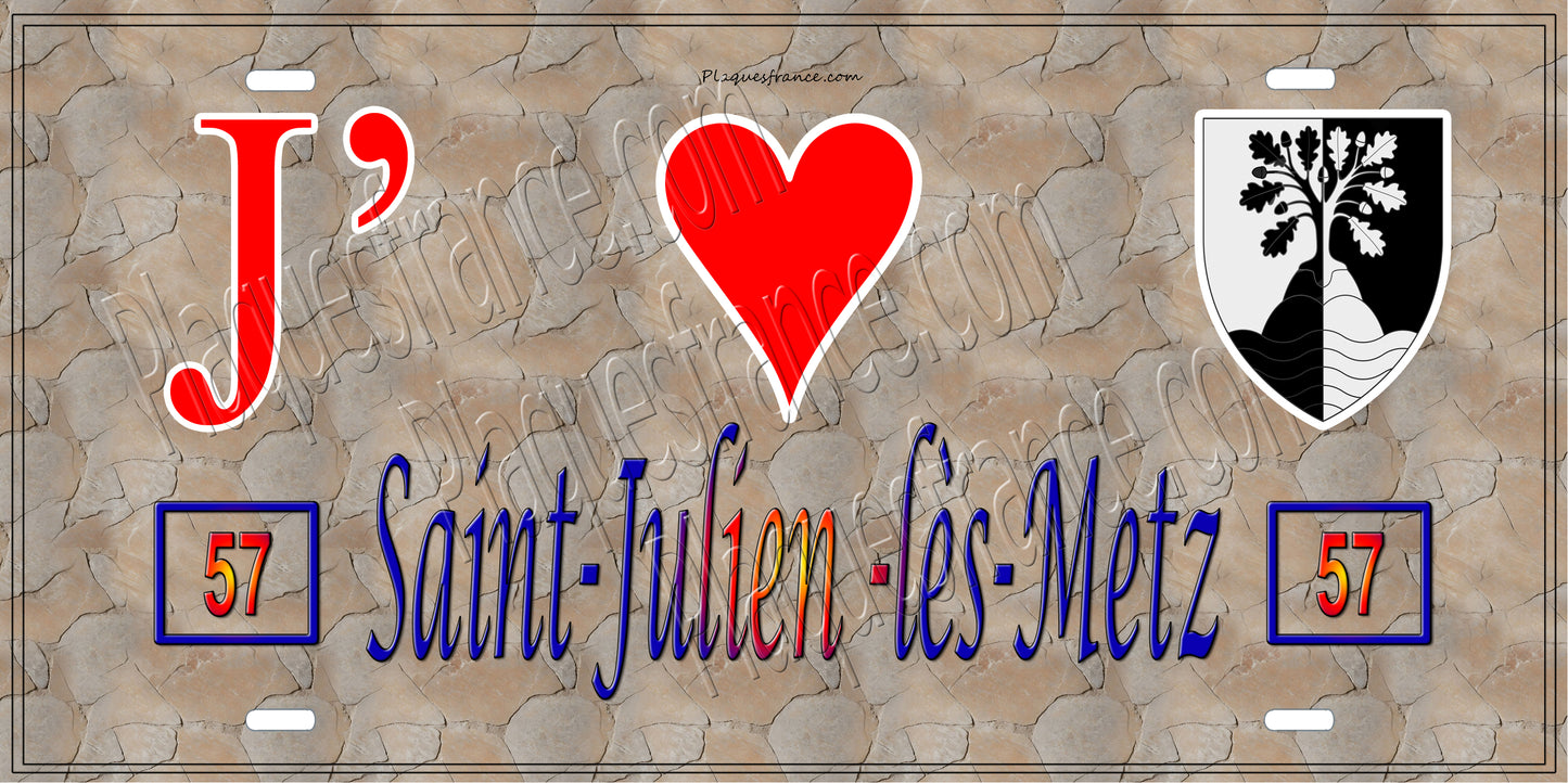 Plaque métal décorative 15 x 30 cm fond mur antique 57 J' ❤️Saint-Julien-lès-Metz, canton Le Pays Messin Moselle 57