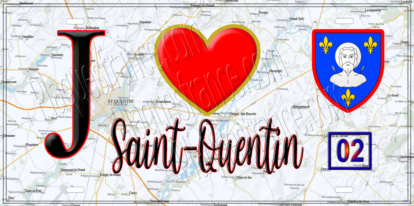 Plaque métal décorative, J' ❤️Saint-Quentin, Aisne (02)