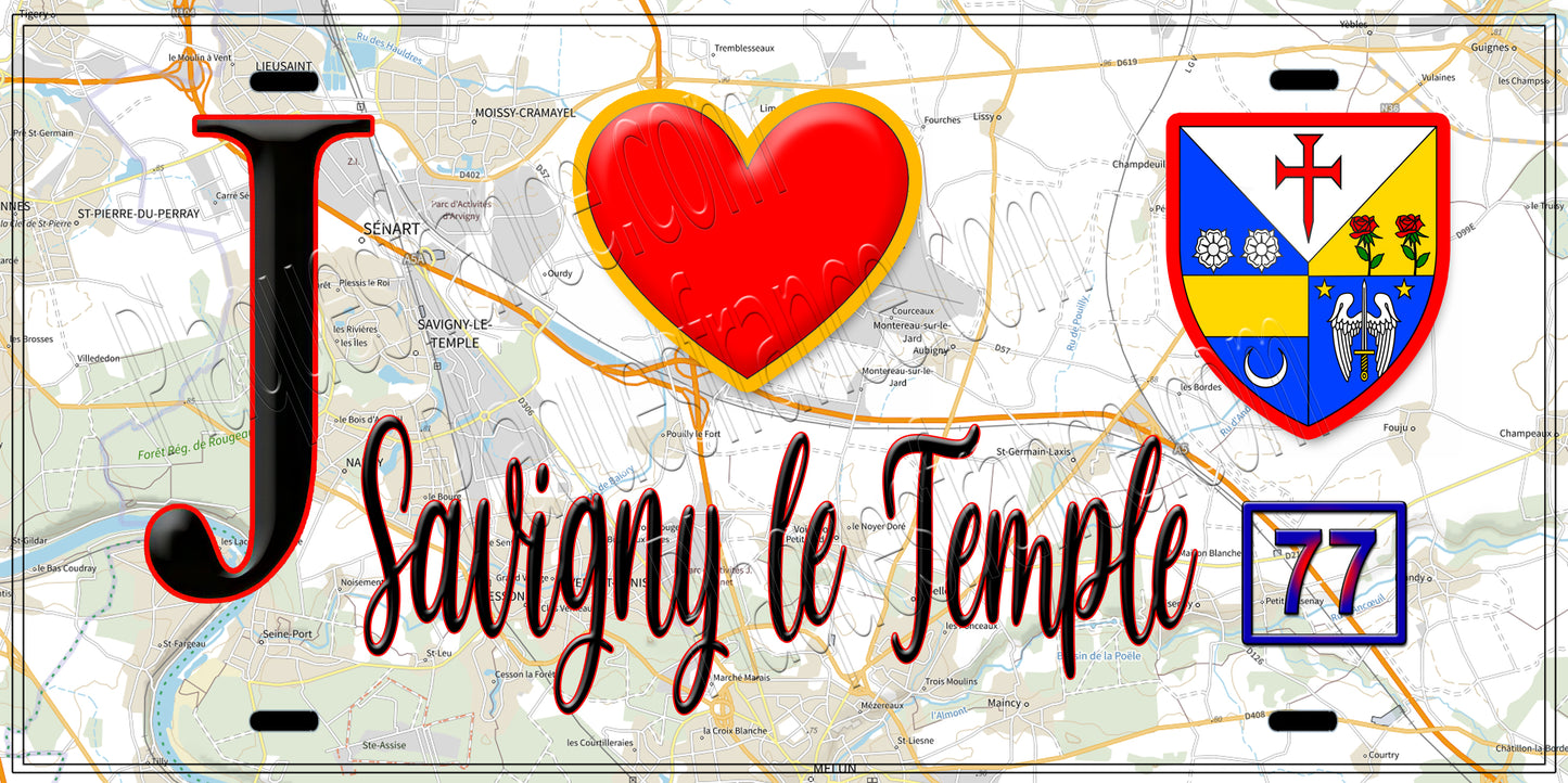 Plaque métal décorative J' ❤️ Savigny-le-Temple, Seine et Marne (77)