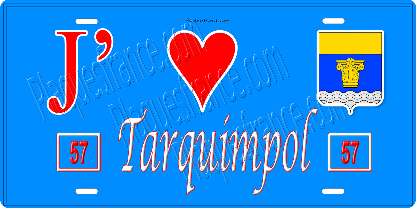 Plaque métal décorative 15 x 30 cm fond bleu 57 J' ❤️Tarquimpol, canton du Saulnois Moselle 57