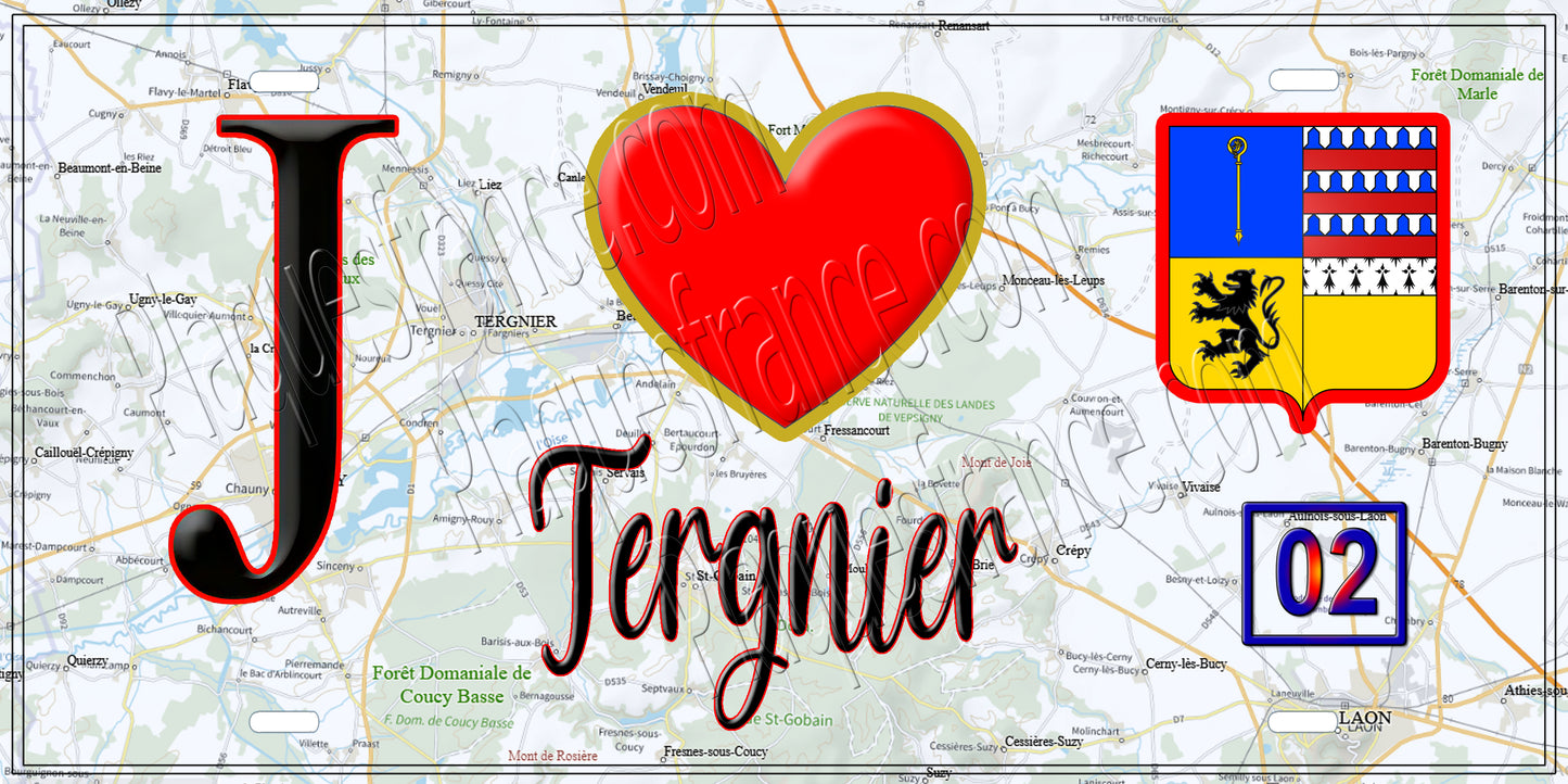 Plaque métal décorative, J' ❤️Tergnier, Aisne (02)