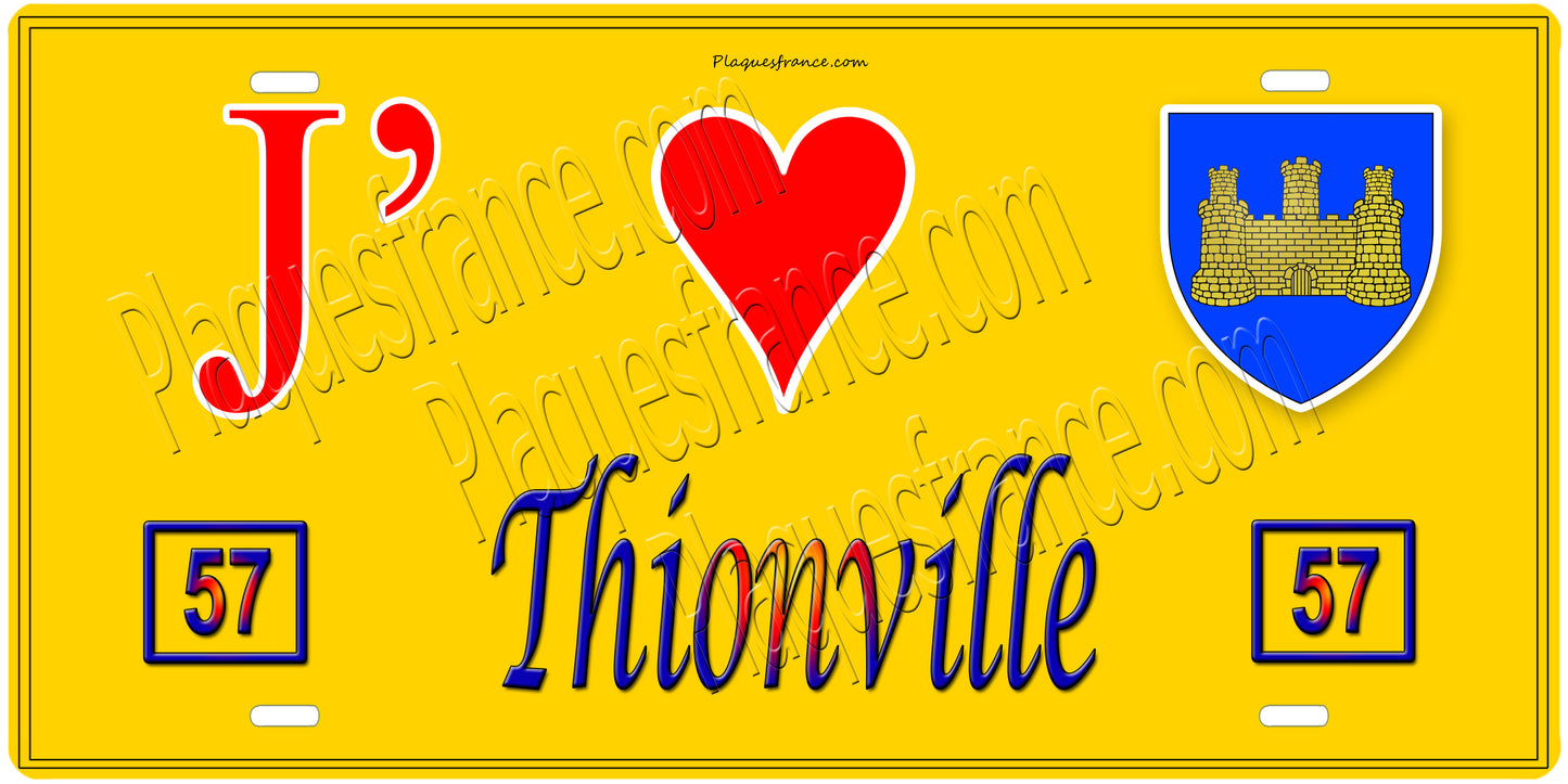 Plaque métal décorative 15 x 30 cm fond mur jaune 57 J' ❤️Thionville,57