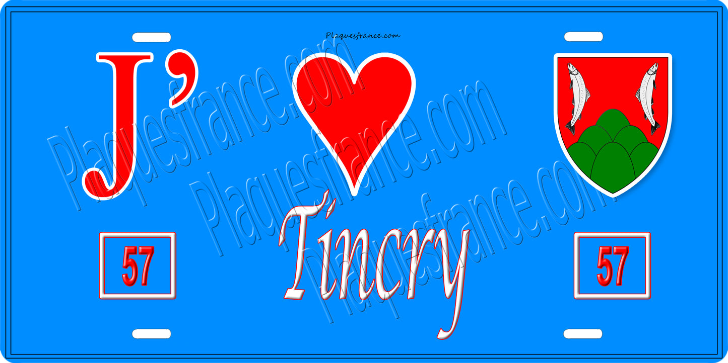 Plaque métal décorative 15 x 30 cm fond bleu 57 J' ❤️Tincry, canton du Saulnois Moselle 57
