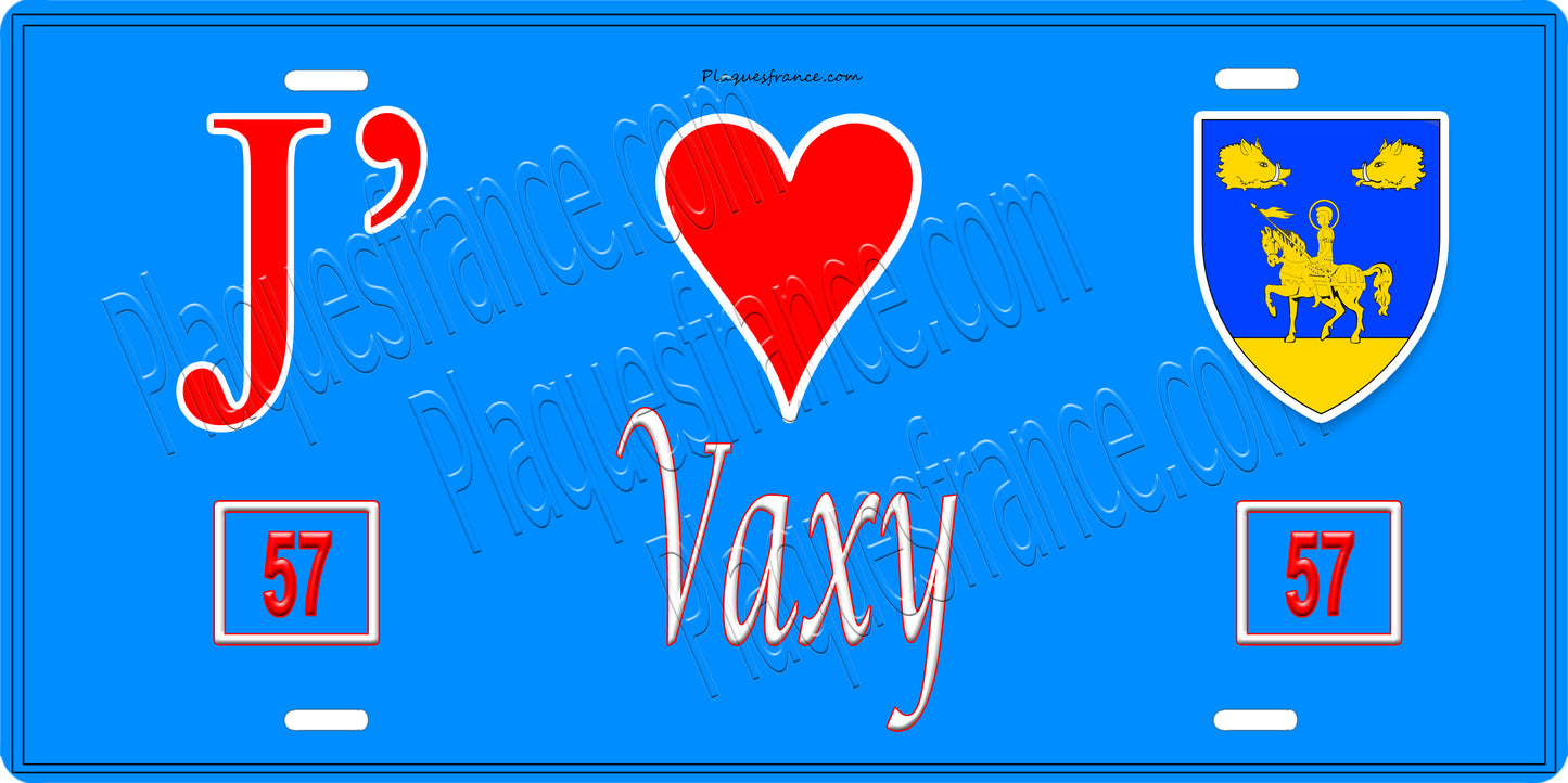 Plaque métal décorative 15 x 30 cm fond bleu 57 J' ❤️Vaxy, canton du Saulnois Moselle 57