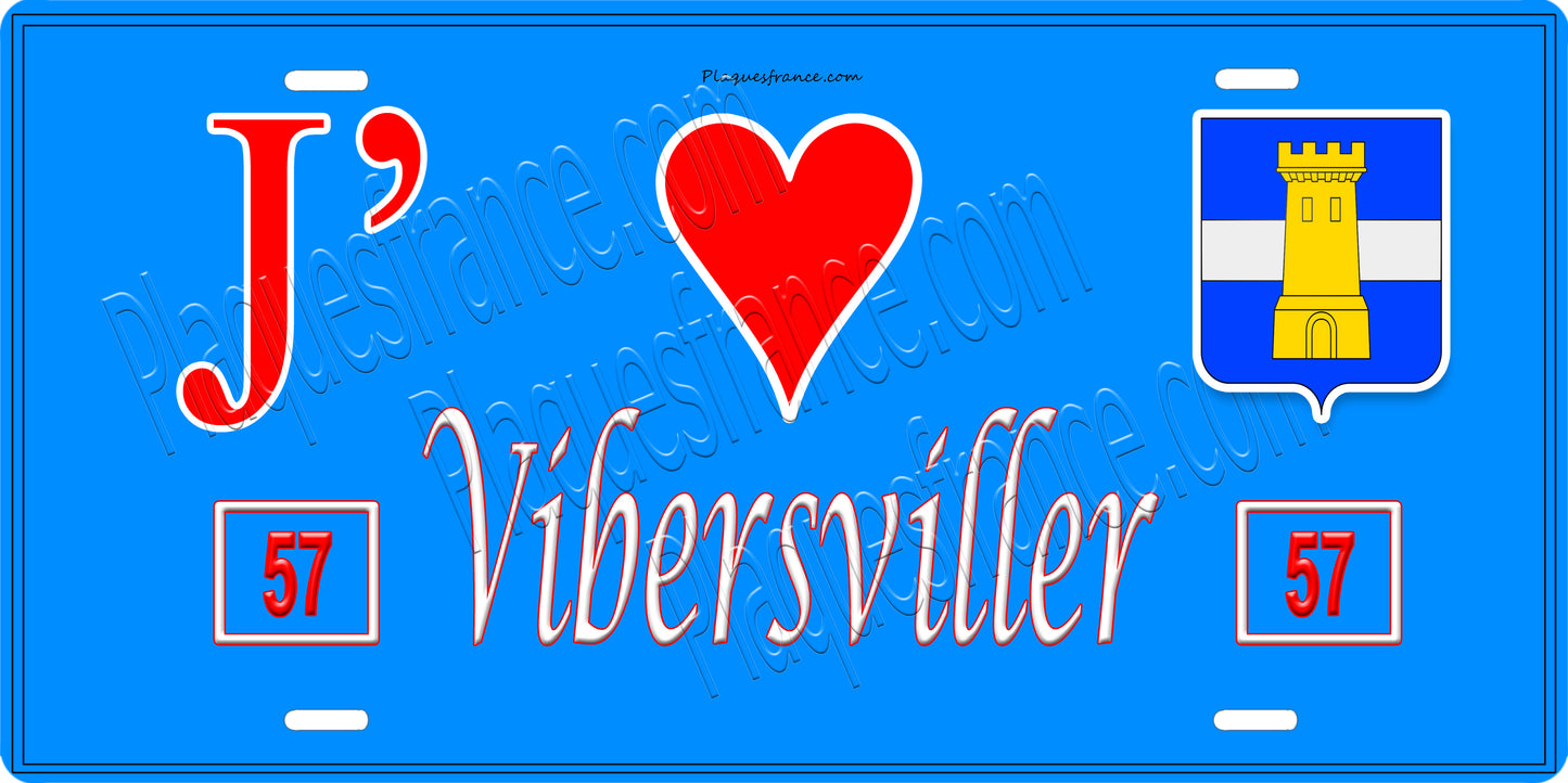Plaque métal décorative 15 x 30 cm fond bleu 57 J' ❤️Vibersviller, canton du Saulnois Moselle 57