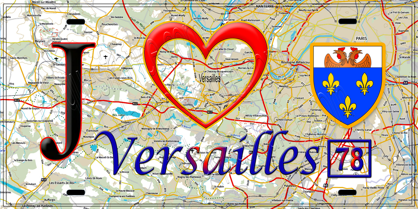 Plaque métal décorative J' ❤️ Versailles, Yvelines (78)
