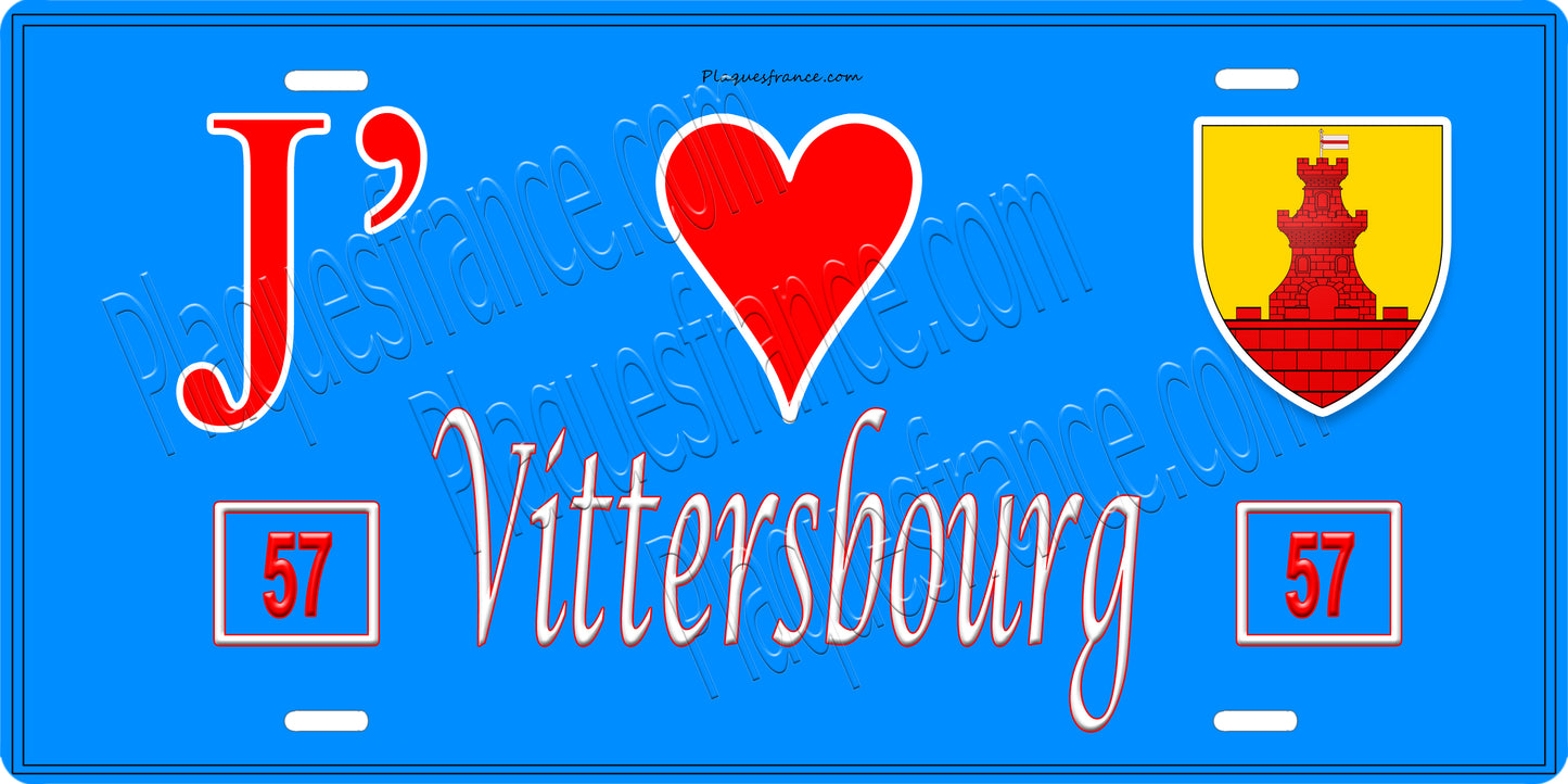 Plaque métal décorative 15 x 30 cm fond bleu 57 J' ❤️Vittersbourg, canton du Saulnois Moselle 57