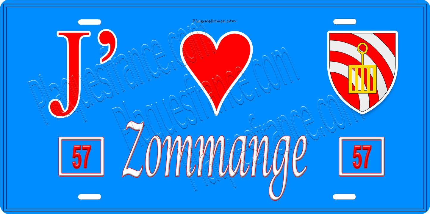 Plaque métal décorative 15 x 30 cm fond bleu 57 J' ❤️Zommange, canton du Saulnois Moselle 57 (Copie)