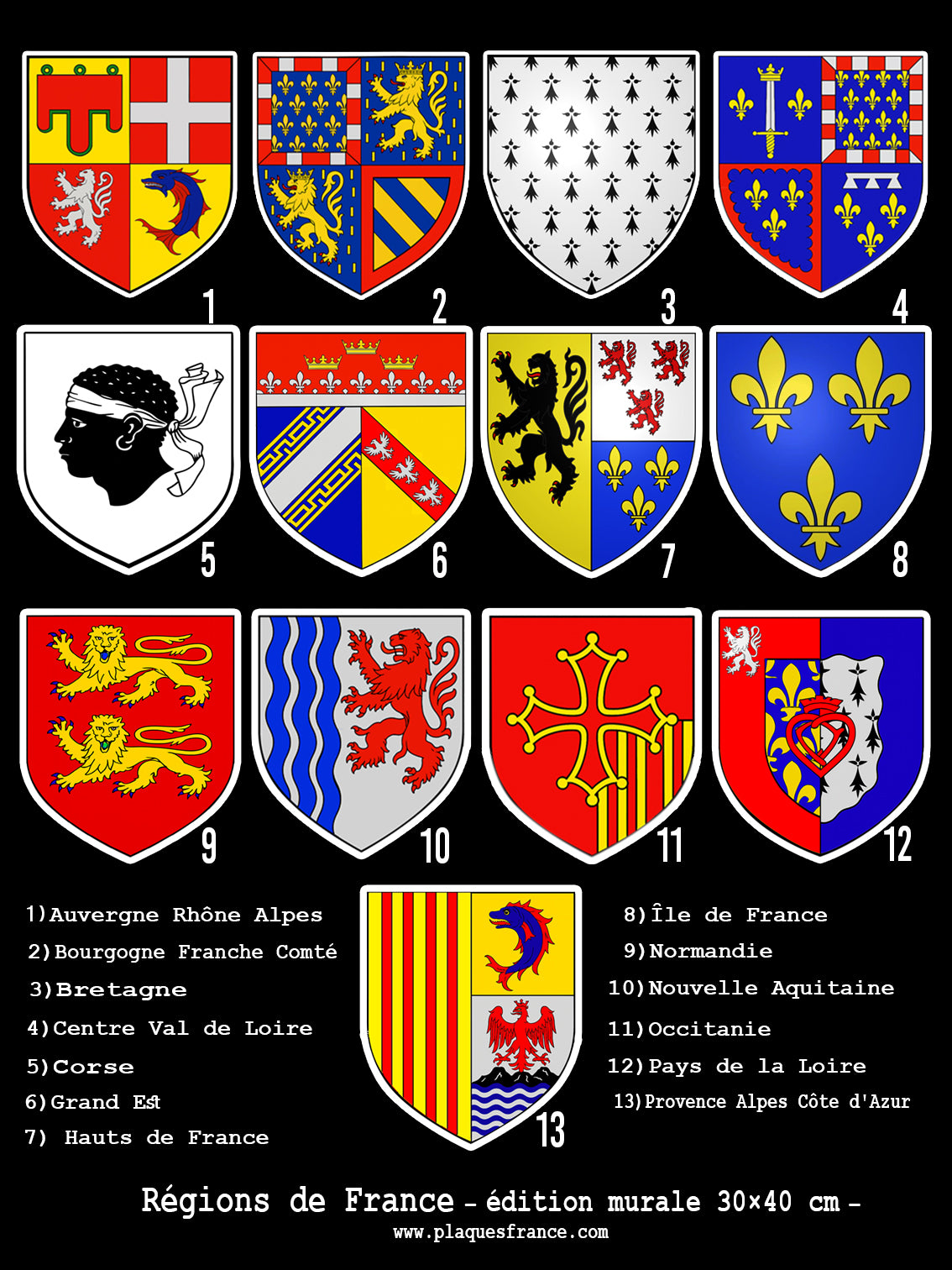 Plaque métal décorative Régions de France édition plaque murale 30x40 cm