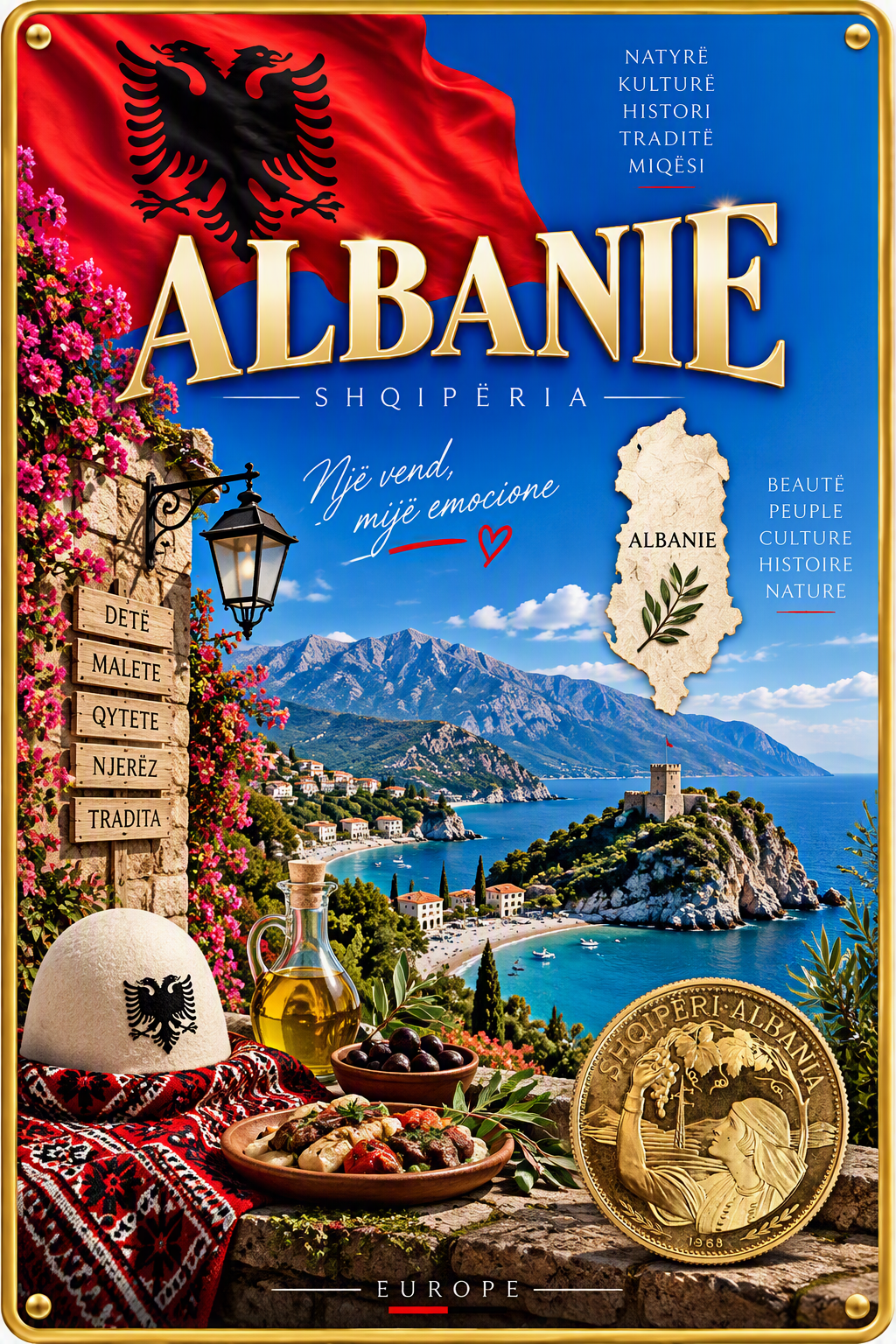 Plaque métal décorative 20 cm x 30 cm J' ❤️l' Albanie
