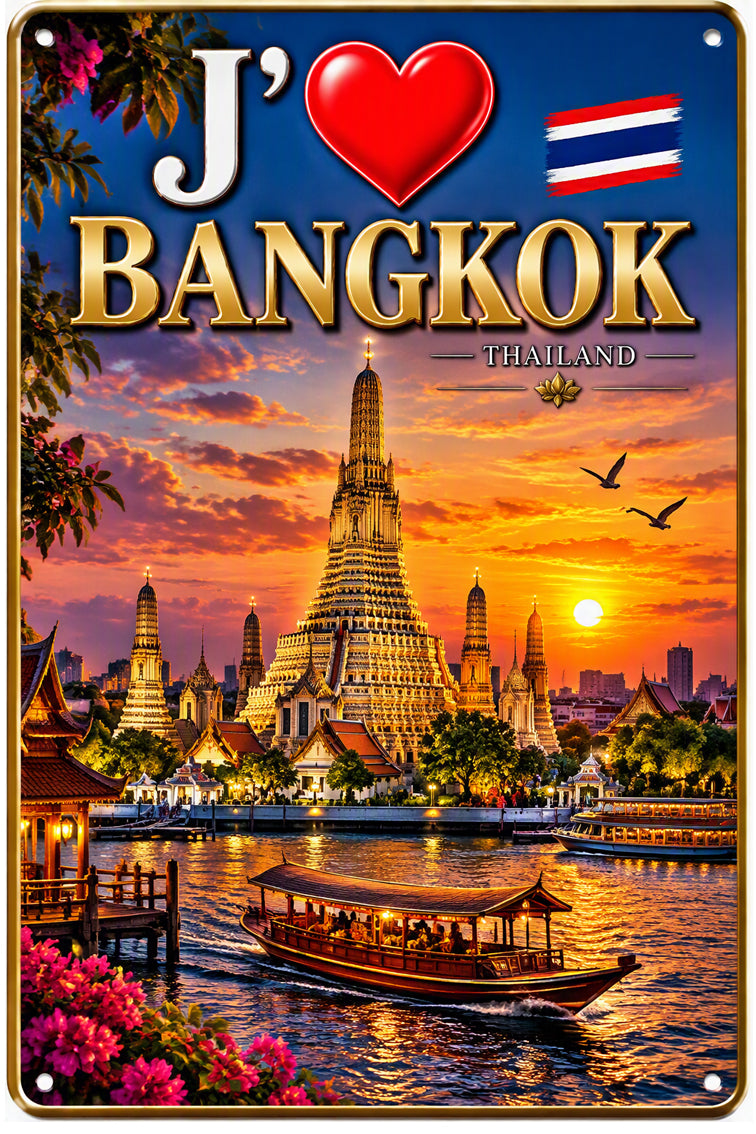 Plaque métal décorative 20 x 30 cm , J' ❤️Bangkok Thailande