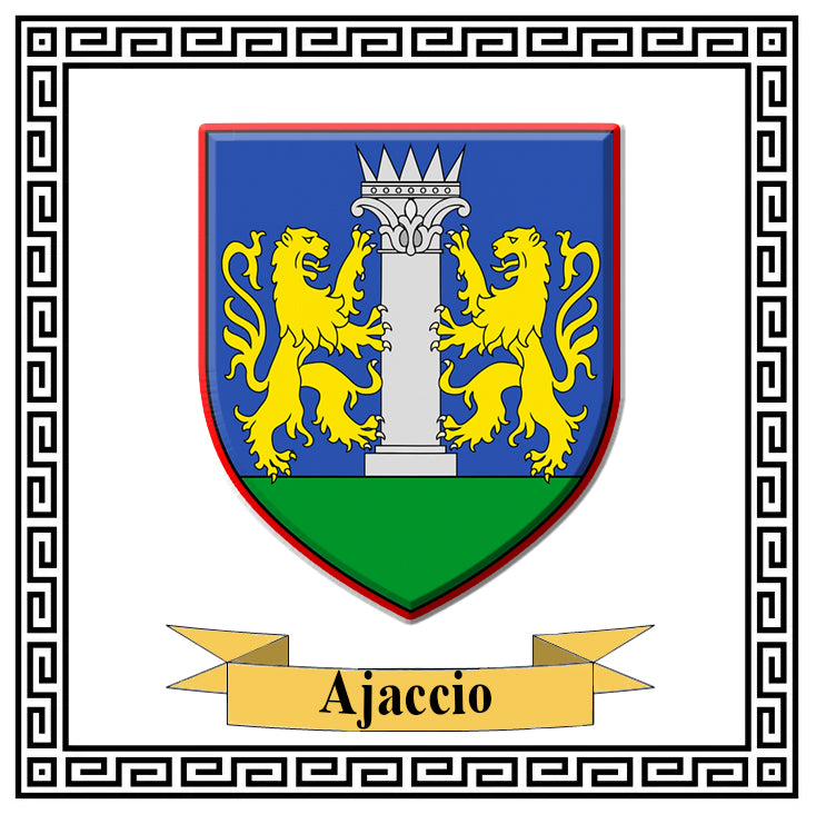 Plaque métal décorative carrée 30 x 30 cm fond blanc blason Ajaccio Corse du Sud