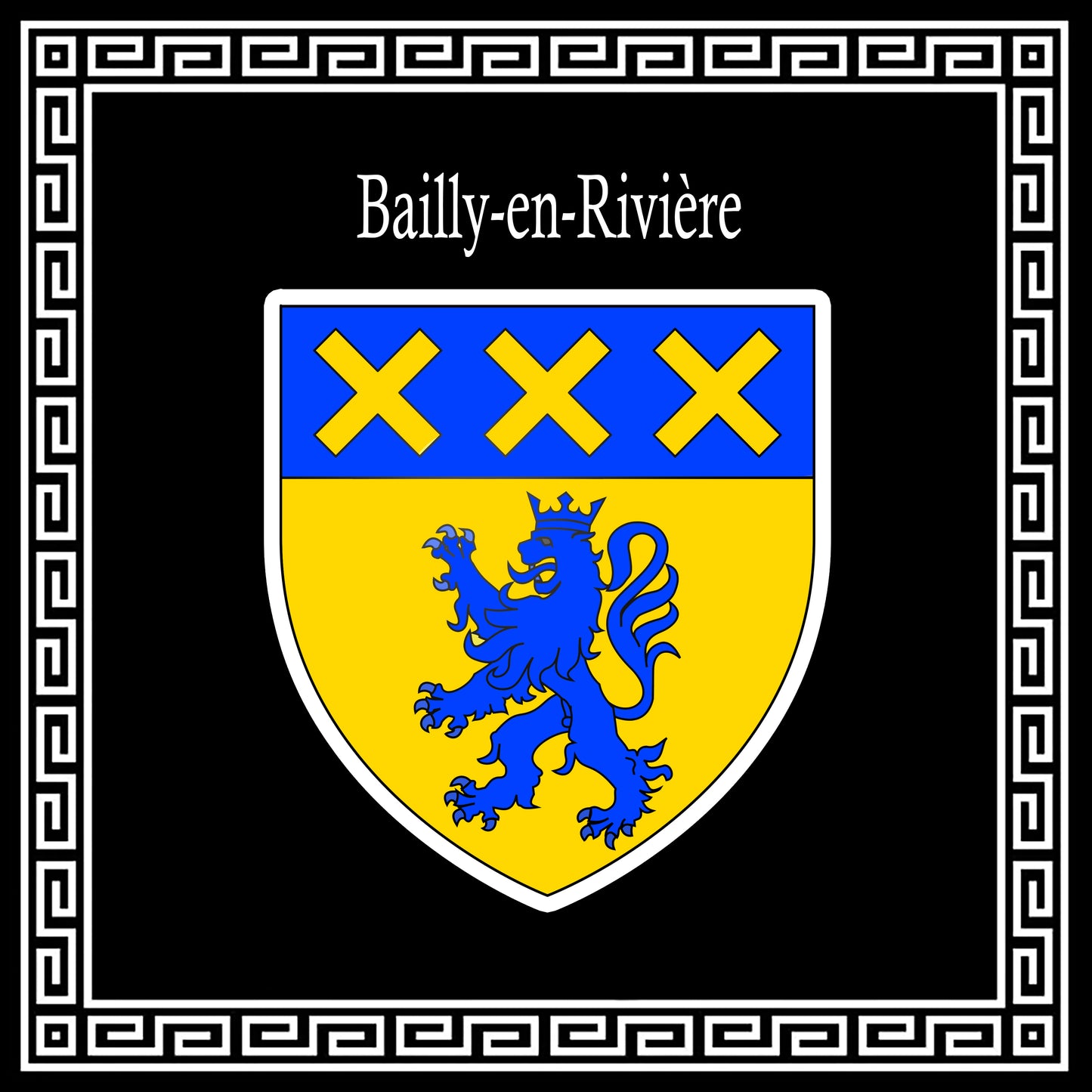 Plaque métal décorative carrée 30x30cm noire blason Bailly-en-Rivière, Seine Maritime (76)