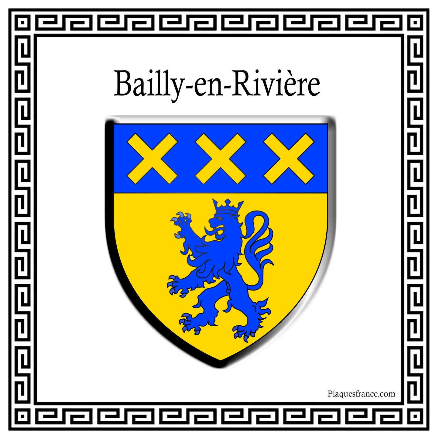 Plaque métal décorative carrée 30x30cm blanche blason Bailly-en-Rivière, Seine Maritime (76)