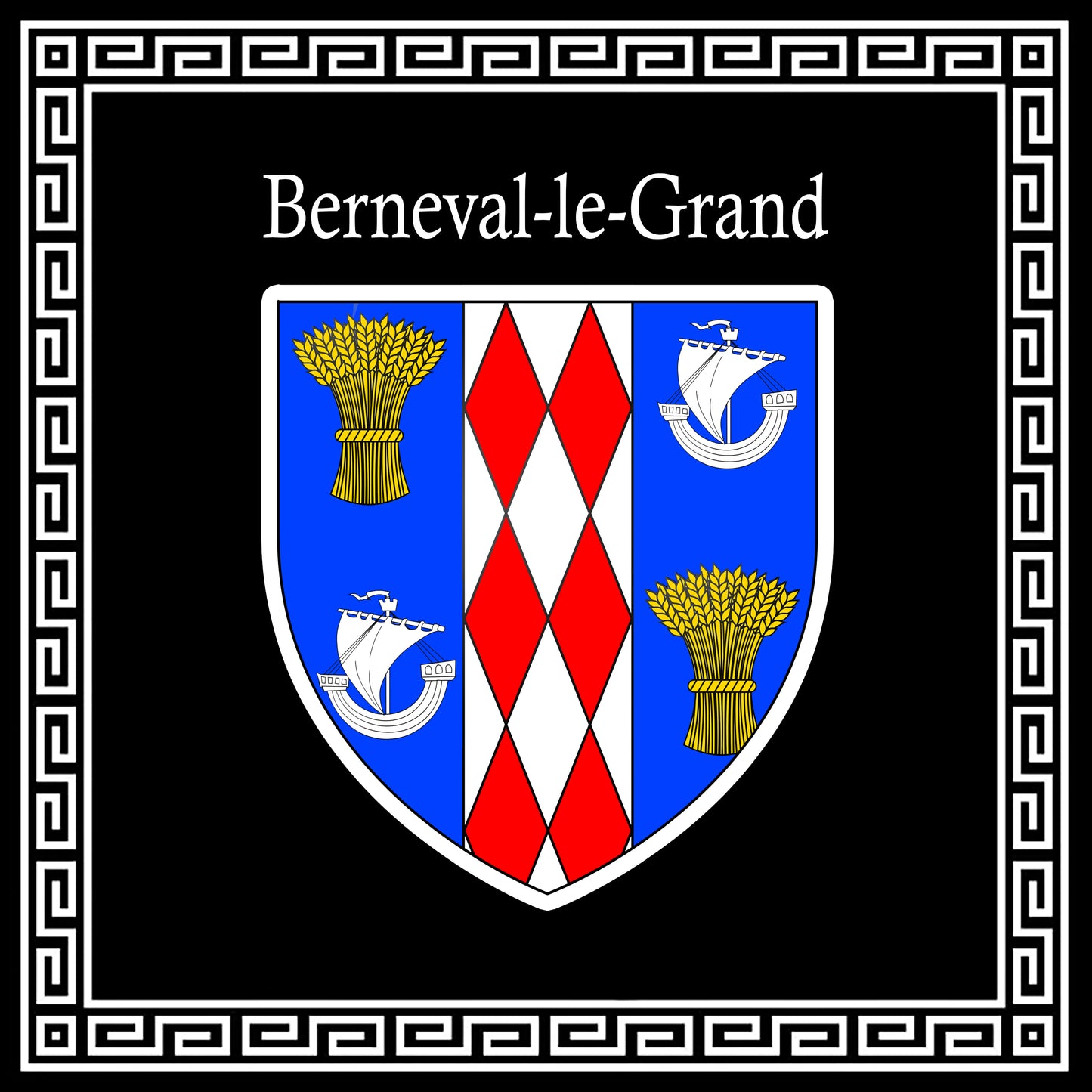 Plaque métal décorative carrée noire blason Berneval-le-Grand, Seine Maritime (76)