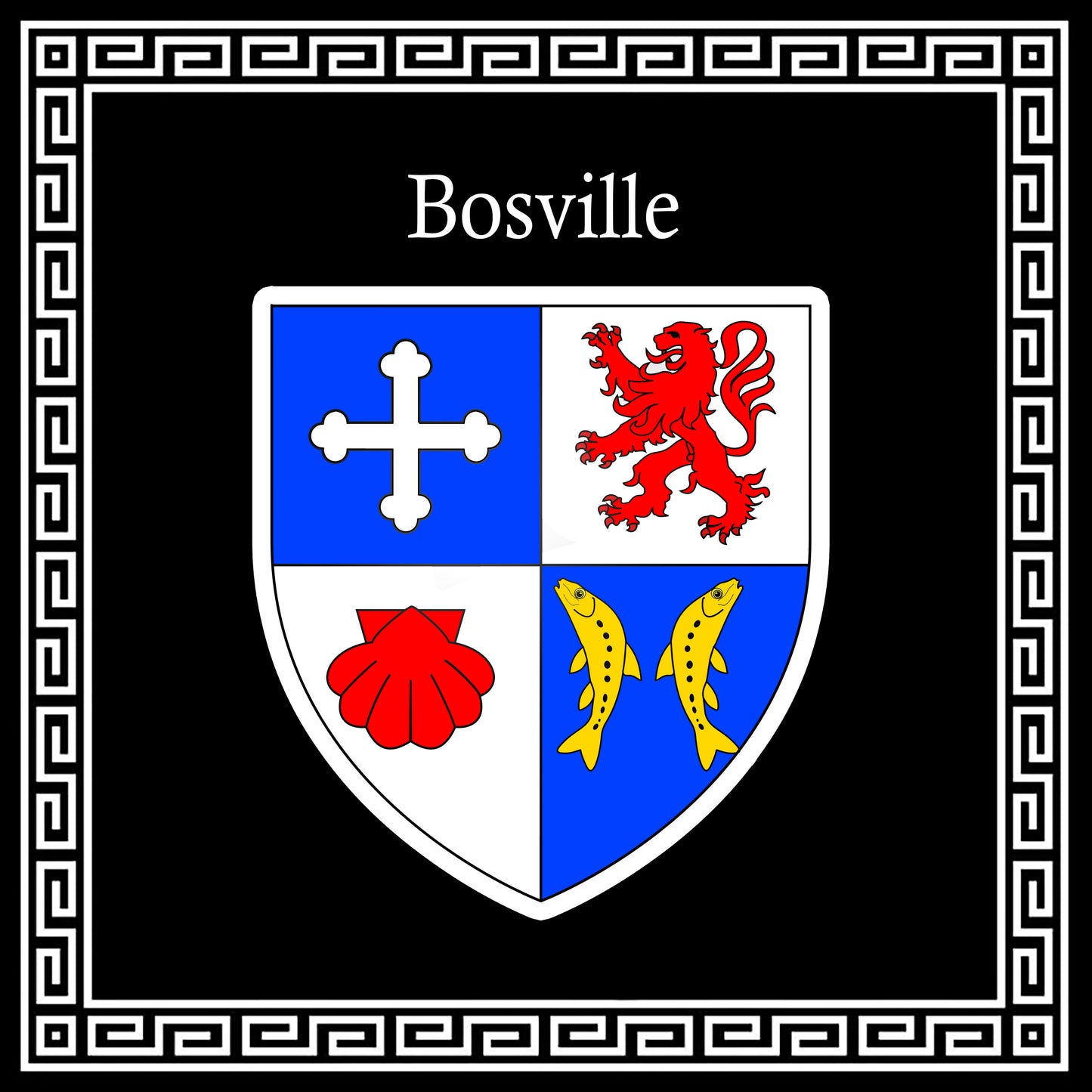 Plaque métal décorative carrée noire 30 cm X 30 cm blason Bosville, Seine Maritime (76)