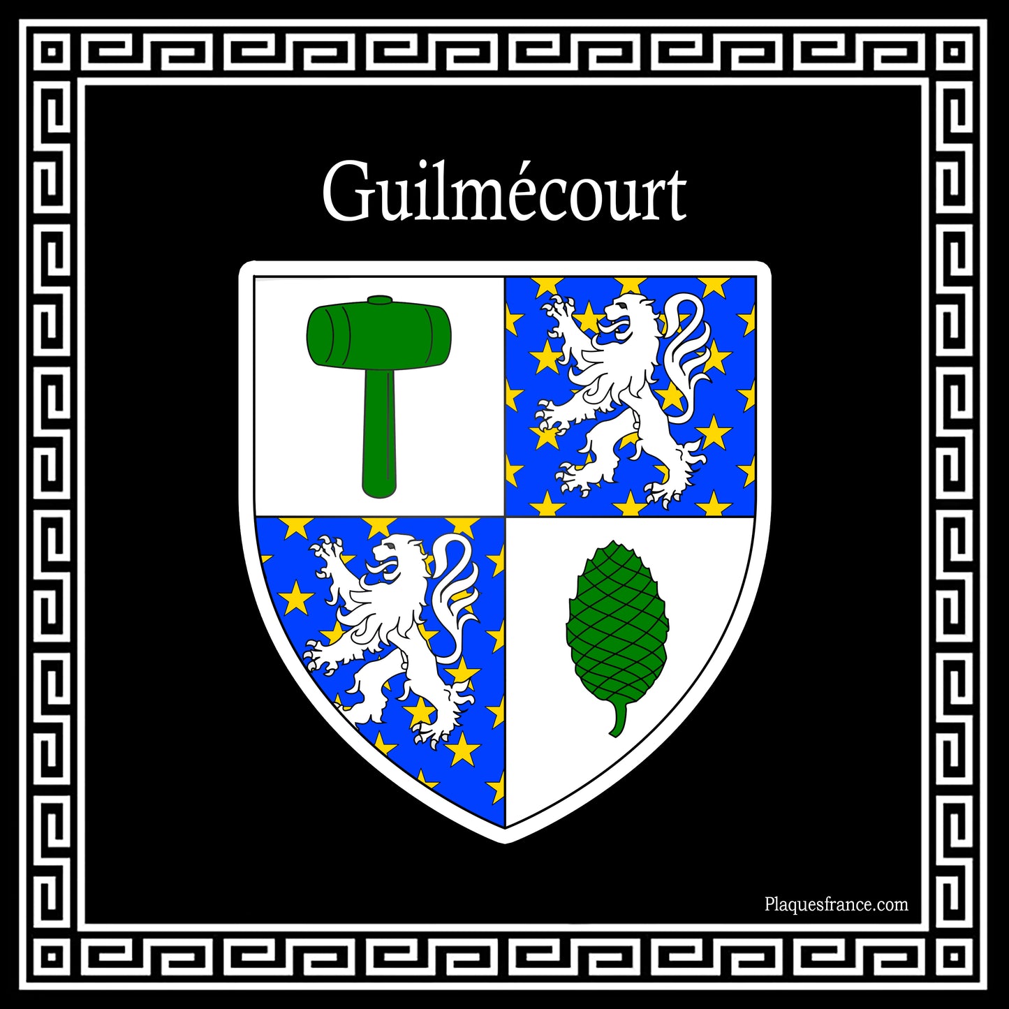 Plaque métal décorative carrée noire blason Guilmécourt, Seine Maritime (76)