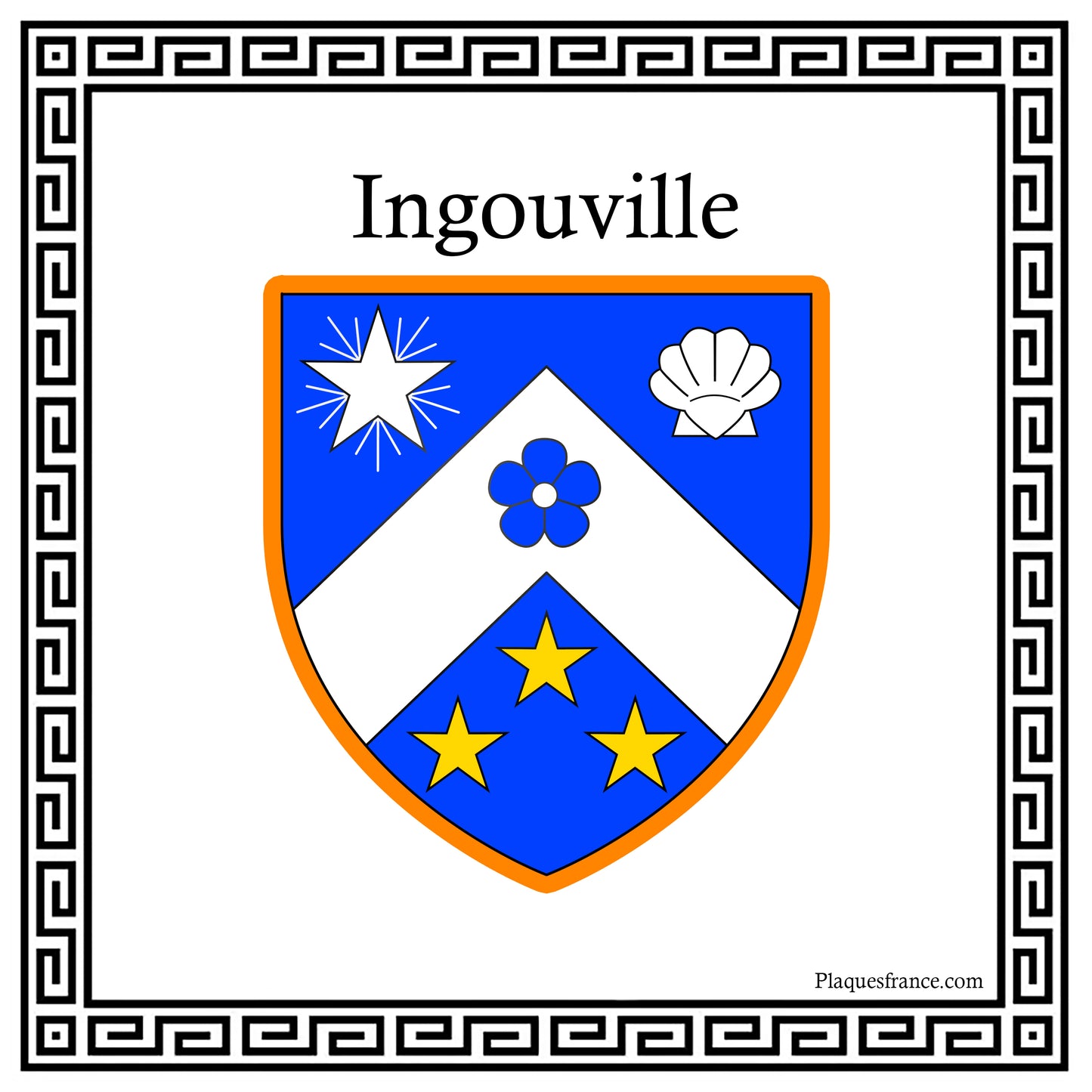 Plaque métal décorative carrée blanche 30 X 30 cm blason Ingouville, Seine Maritime (76)