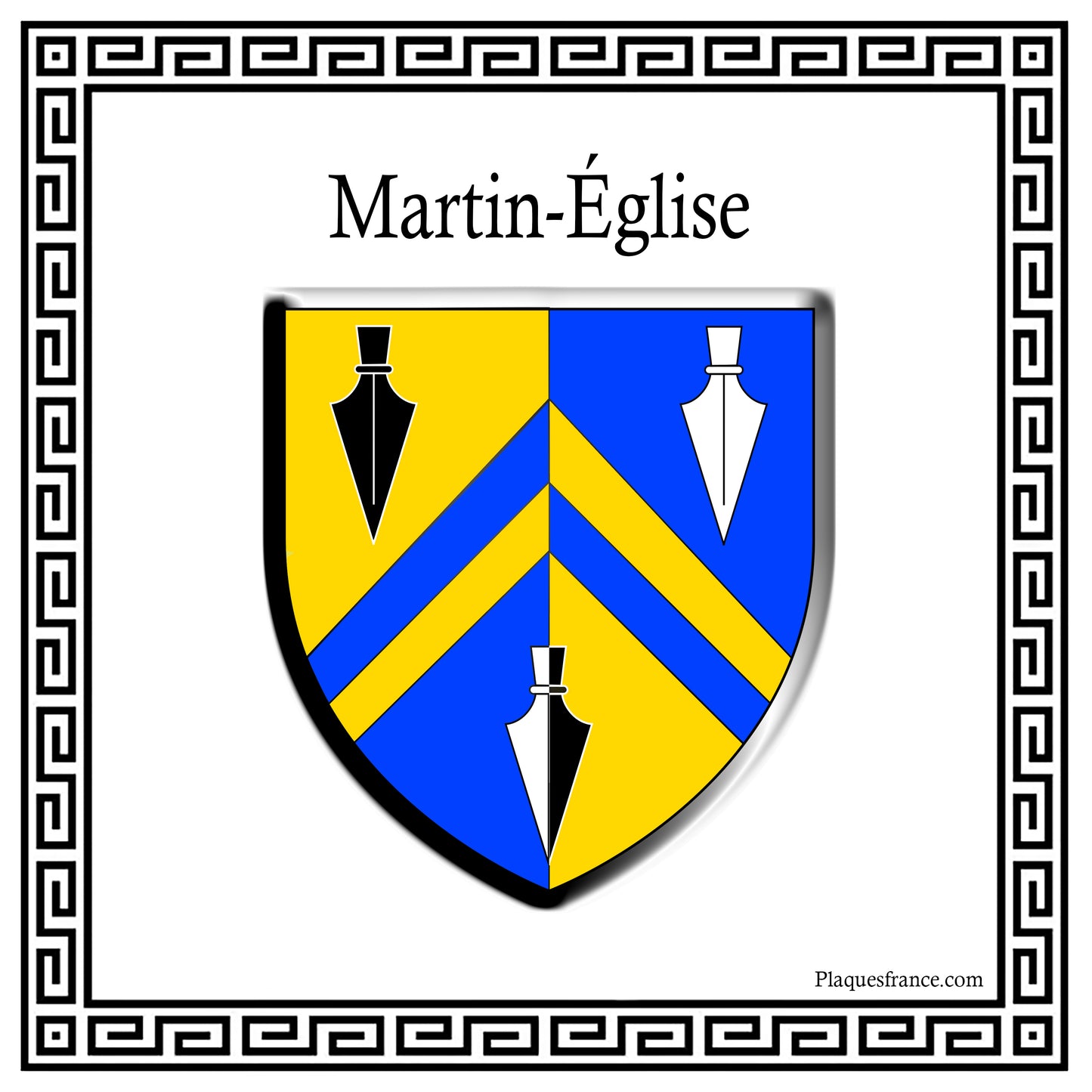 Plaque métal décorative carrée blanche 30 x 30 cm blason Martin-Église, Seine Maritime (76)
