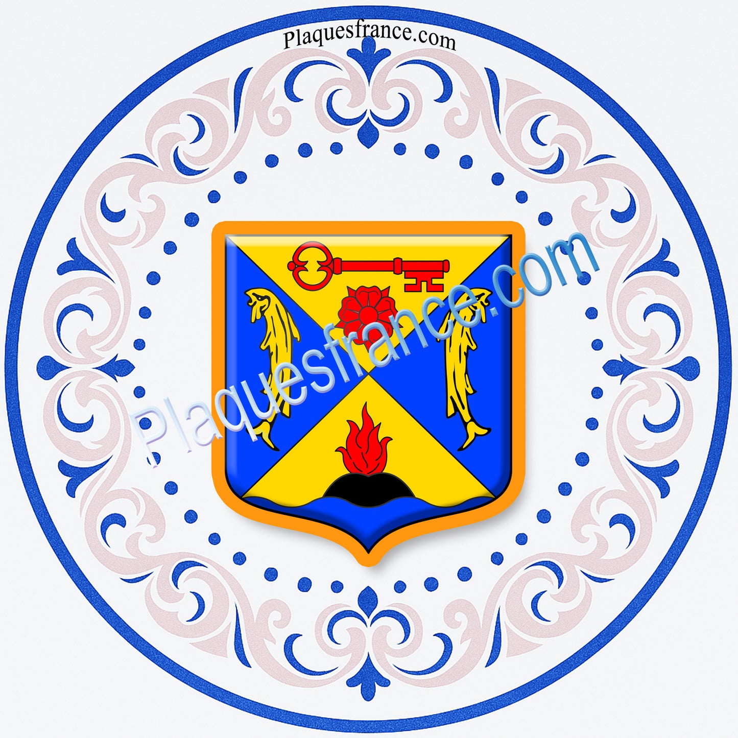 Plaque métal décorative aile lys ronde Ø 30 cm blason Moyeuvre-Grande, canton de Hayange, Moselle 57