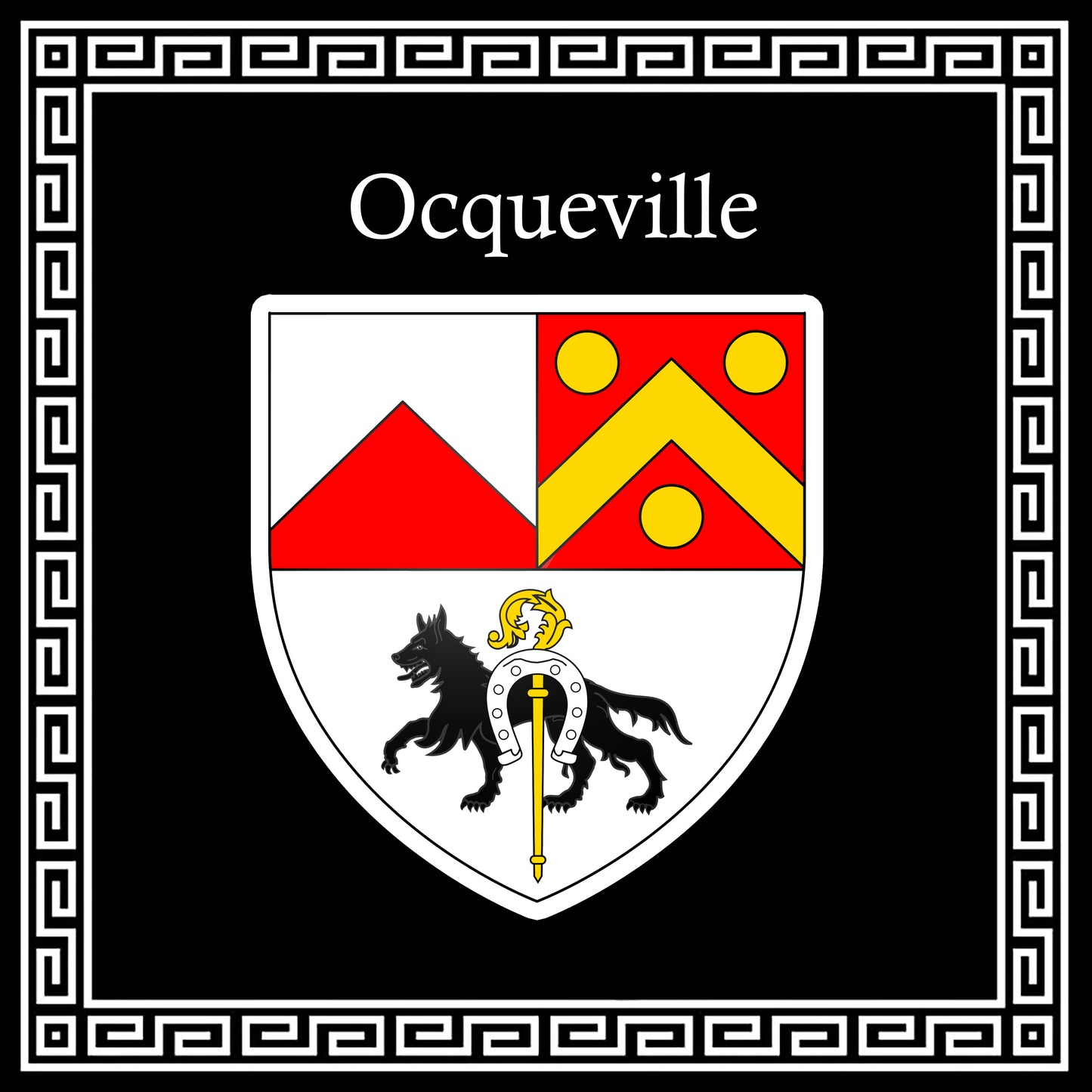 Plaque métal décorative carrée noire 30 X 30 cm blason Ocqueville, Seine Maritime (76)
